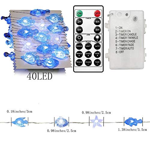 Decorman Sealife String Lights 14Ft 40 Led 8 Modes Cool White Weatherproof Battery Operated Ocean Theme Lights For Bedrooms Parties Weddings Gardens With Remote And Timer