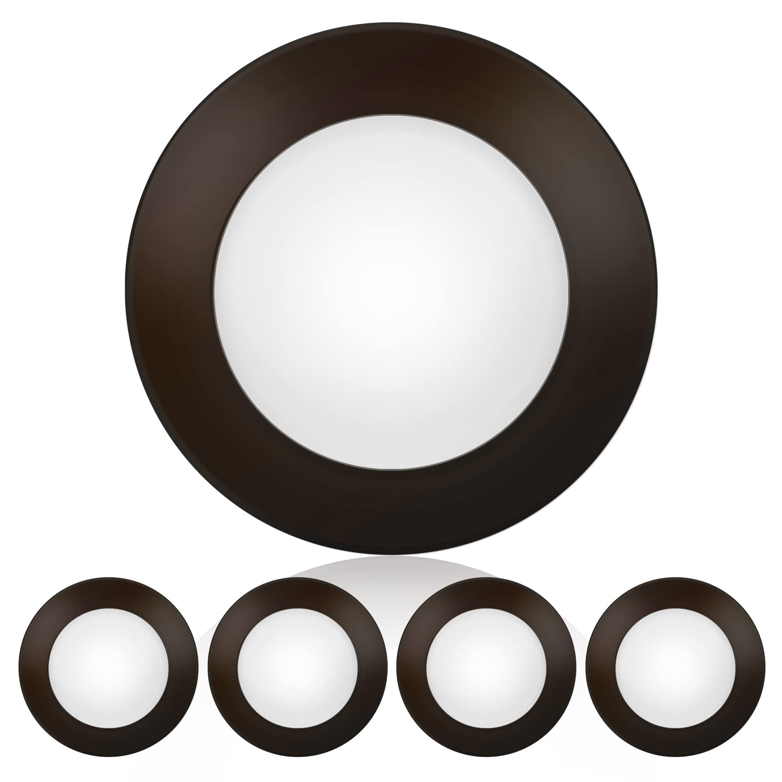 Ecoeler 4 Inch Flush Mount Dimmable Led Disk Light, 3000K Warm White, 650Lm Round Bronze Low Profile Recessed & Surface Mount Disk Light, 4 Pack