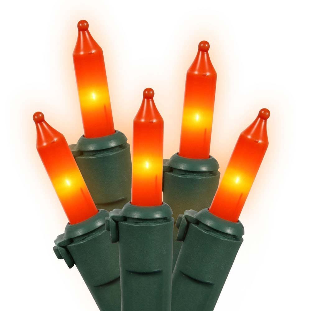 Vickerman 100 Light Set Amber Mini-Lights on Green Wire, Model W5G0918, Amber Color