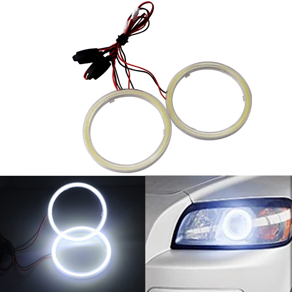 Qasim 1 Pair 90Mm 66Smd Cob Led For Angel Eyes Halo Ring Headlight Fog Housing Lamp With Cover White 12V 24V Dc