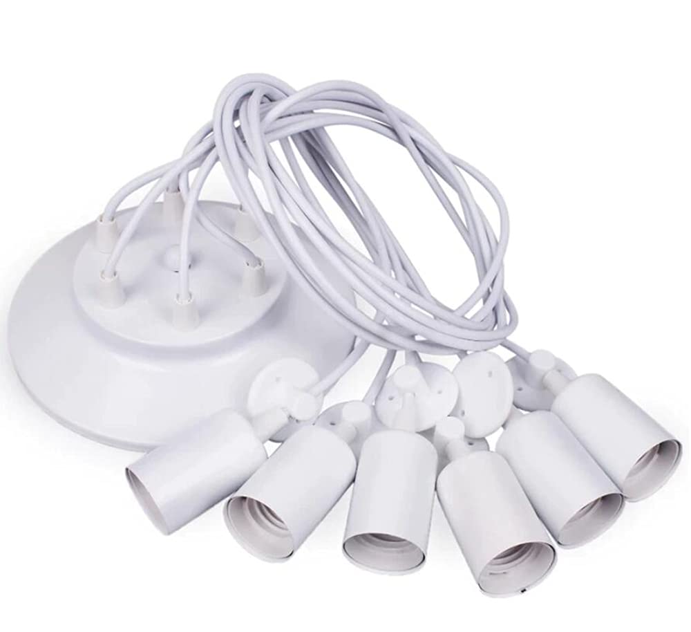 K JINGKELAI 6-Head Pendant Light Fixture, Industrial Metal Design, E27, 120V, White, Model DJ112-W006