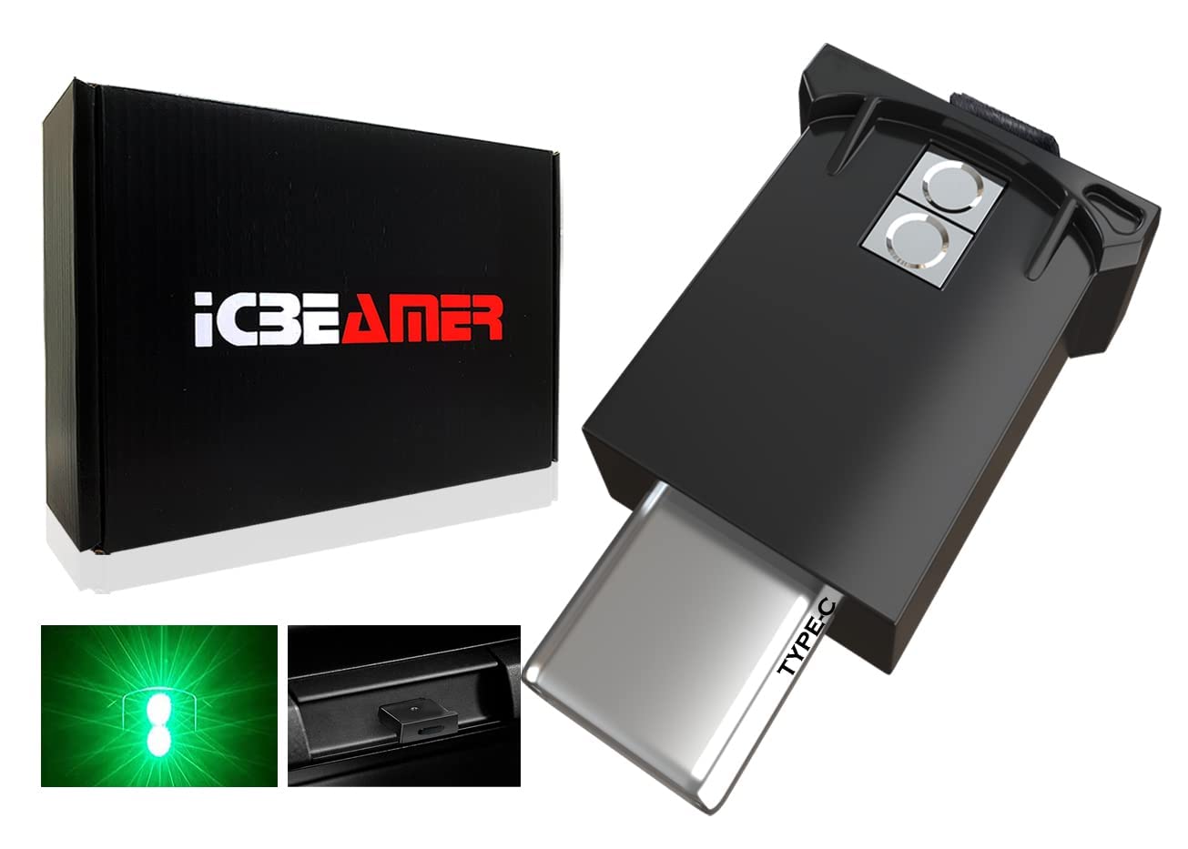 Icbeamer Type C Adapters Usb Atmosphere Adjustable Brightness Led Light, [Color: Green] Smart Interface Plug-In Miniature Led Night Light For: Automotive Car Trunk Van Pickup Ambient Decoration