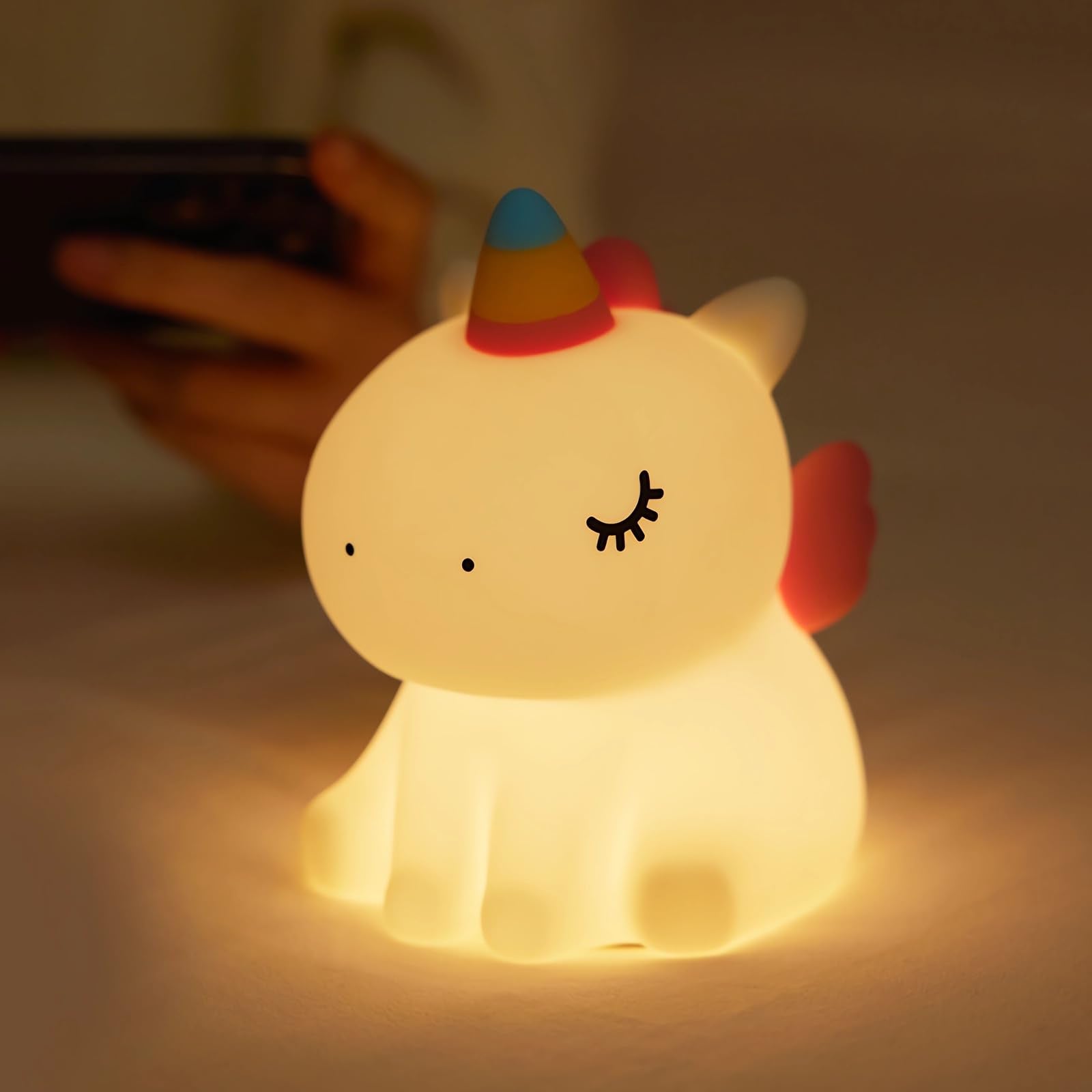 Night light for kids,Cute Unicorn Lamp, 3-Level Dimmable USB Rechargeable Lamp with Timer, Soothing Animal Toy for Nursery Bedro