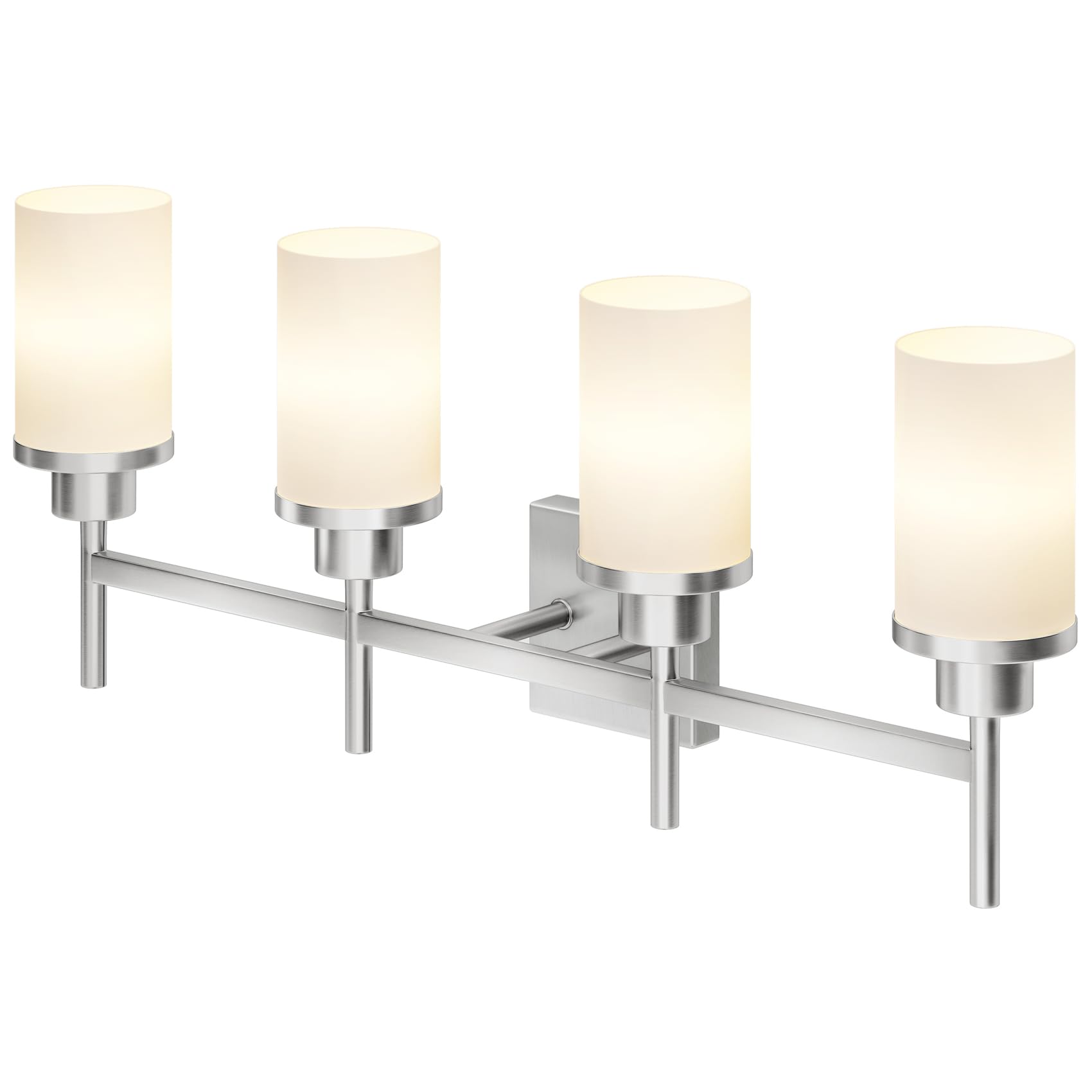 Aoneon 4-Light Vanity Lighting Fixtures With White Frosted Glass Shade  Brushed Nickel Bathroom Wall Lamps Over Mirror For Bath Restroom Kitchen T001Br-L4