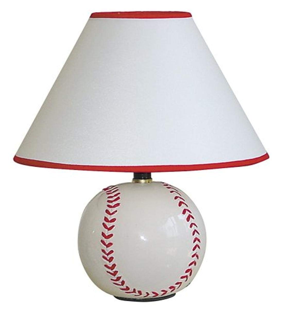 Ore International Ceramic Baseball Table Lamp, 60-Watt, White/Cream, Home Decor Accent