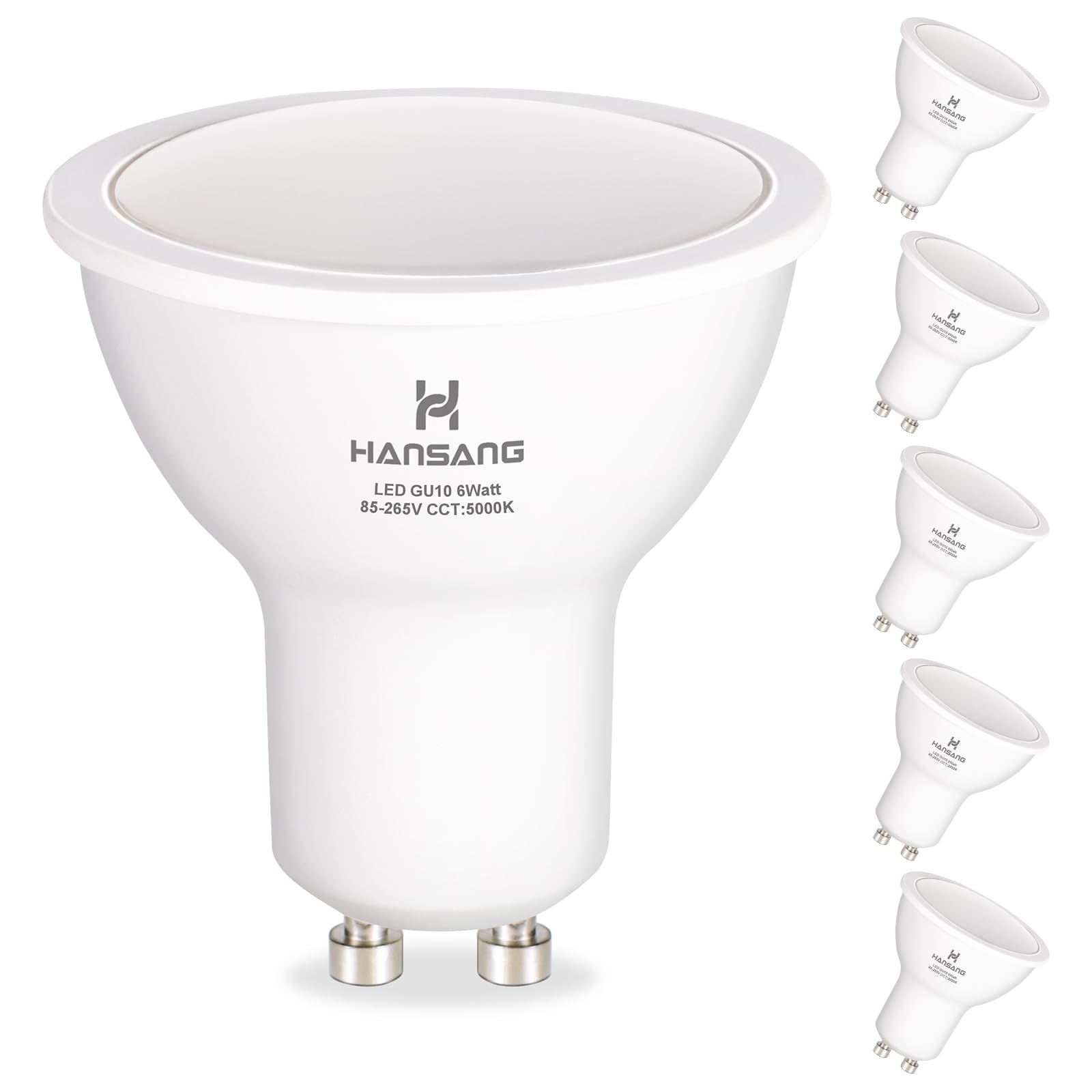 hansang GU10 LED Bulbs, 5.5W 50W Halogen Replacement, 550 Lumens, 5000K Daylight, Frosted MR16, 6 Count