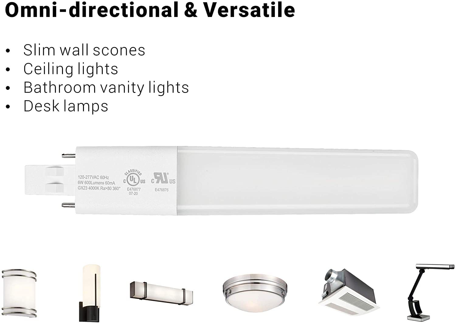 Legental 10-Pack 6W GX23 Slim LED Light Bulbs - Plug-and-Play Replacement for 13W CFL, 2-Pin PL Horizontal Recessed Lamp, 360 Be