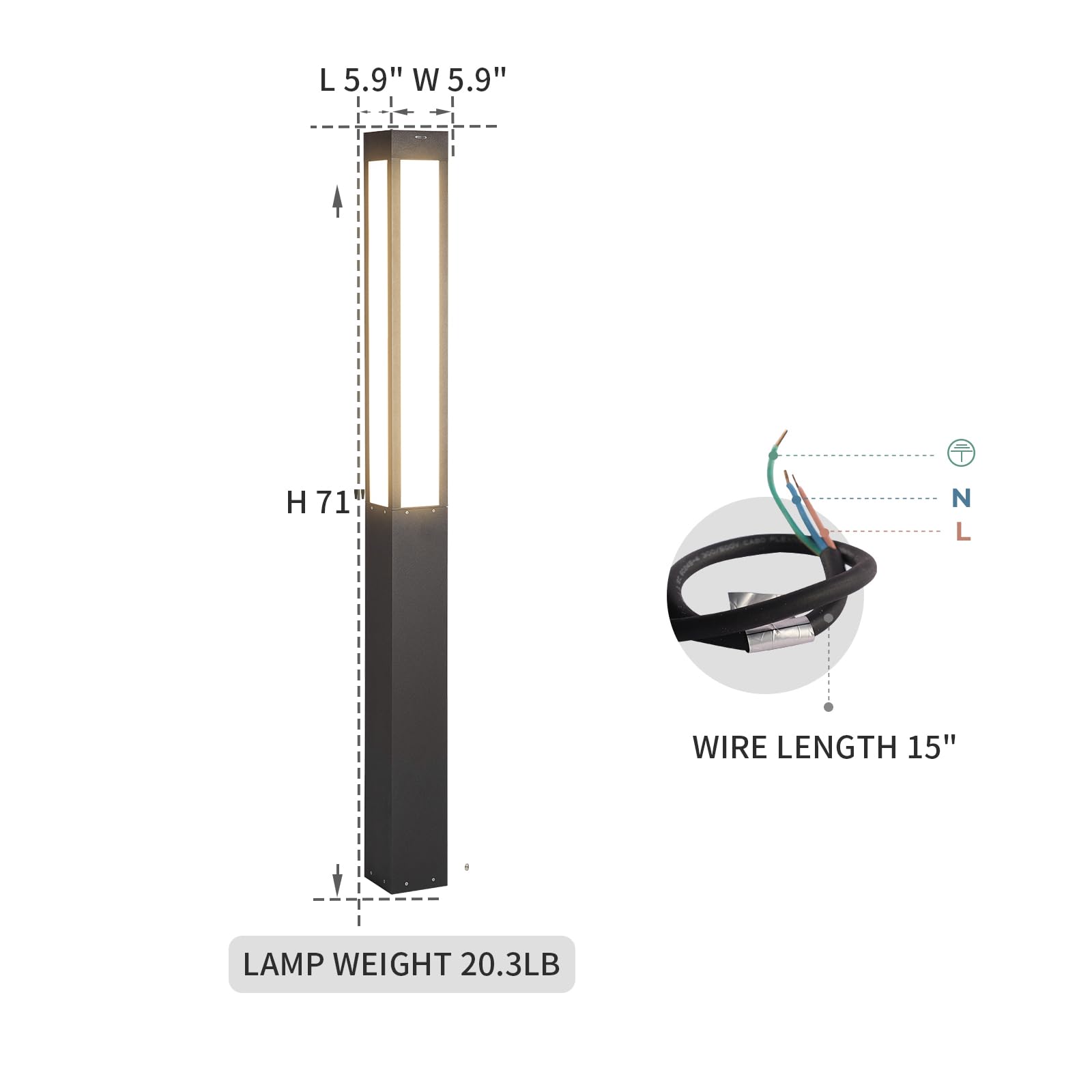 Linkmoon Landscape Path Light, 71" Modern Outdoor Led Luxury Bollard Lighting With Ip54 Waterproof For Lawn Courtyard Driveway Pathway Decoration
