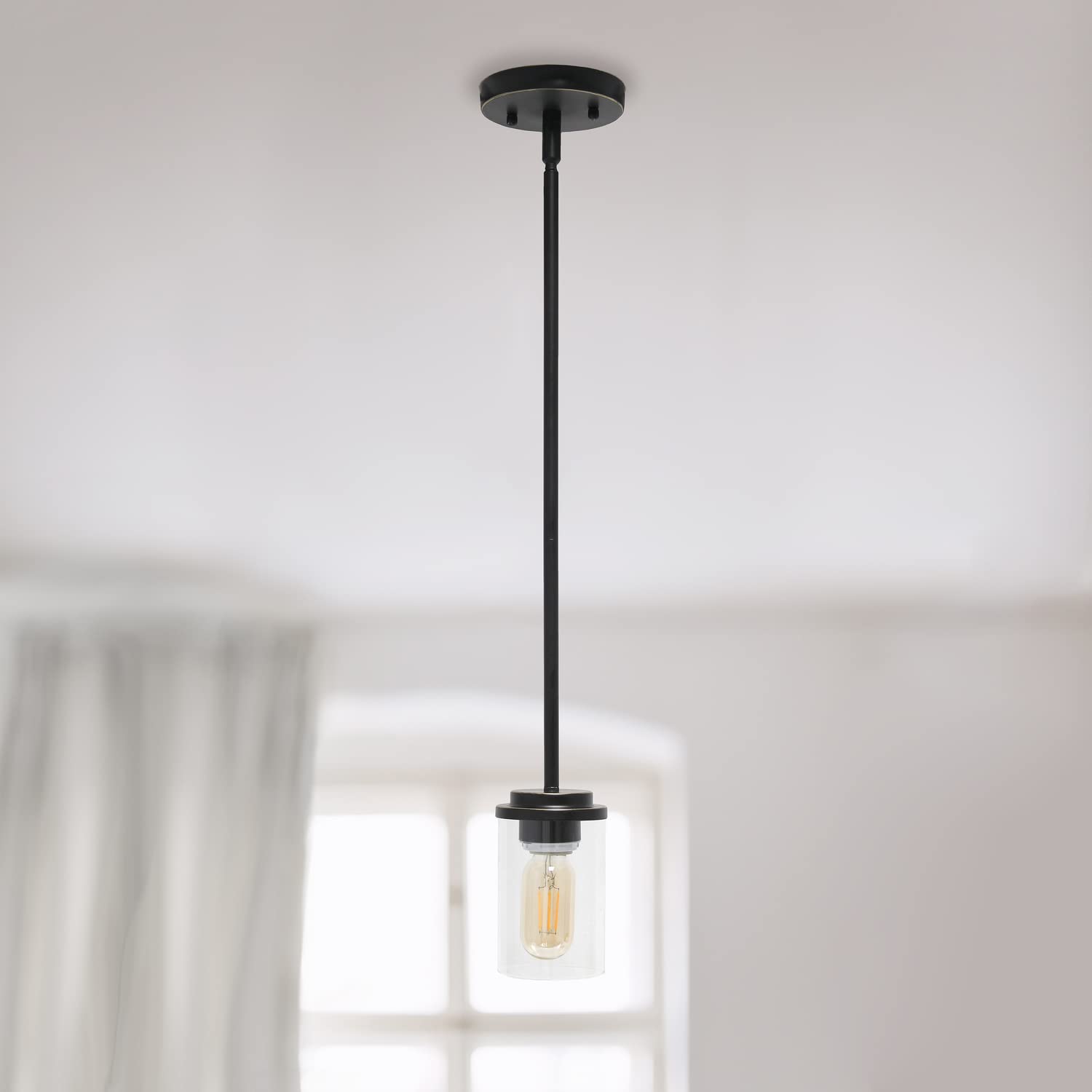 Elegant Designs Pt1020-Rbz 5.75" Essential Modern Farmhouse Adjustable 1-Lt Cylindrical Clear Glass Kitchen Island Foyer Dining Room Hallway Bedroom Living Room Hanging Ceiling Pendant, Rbz