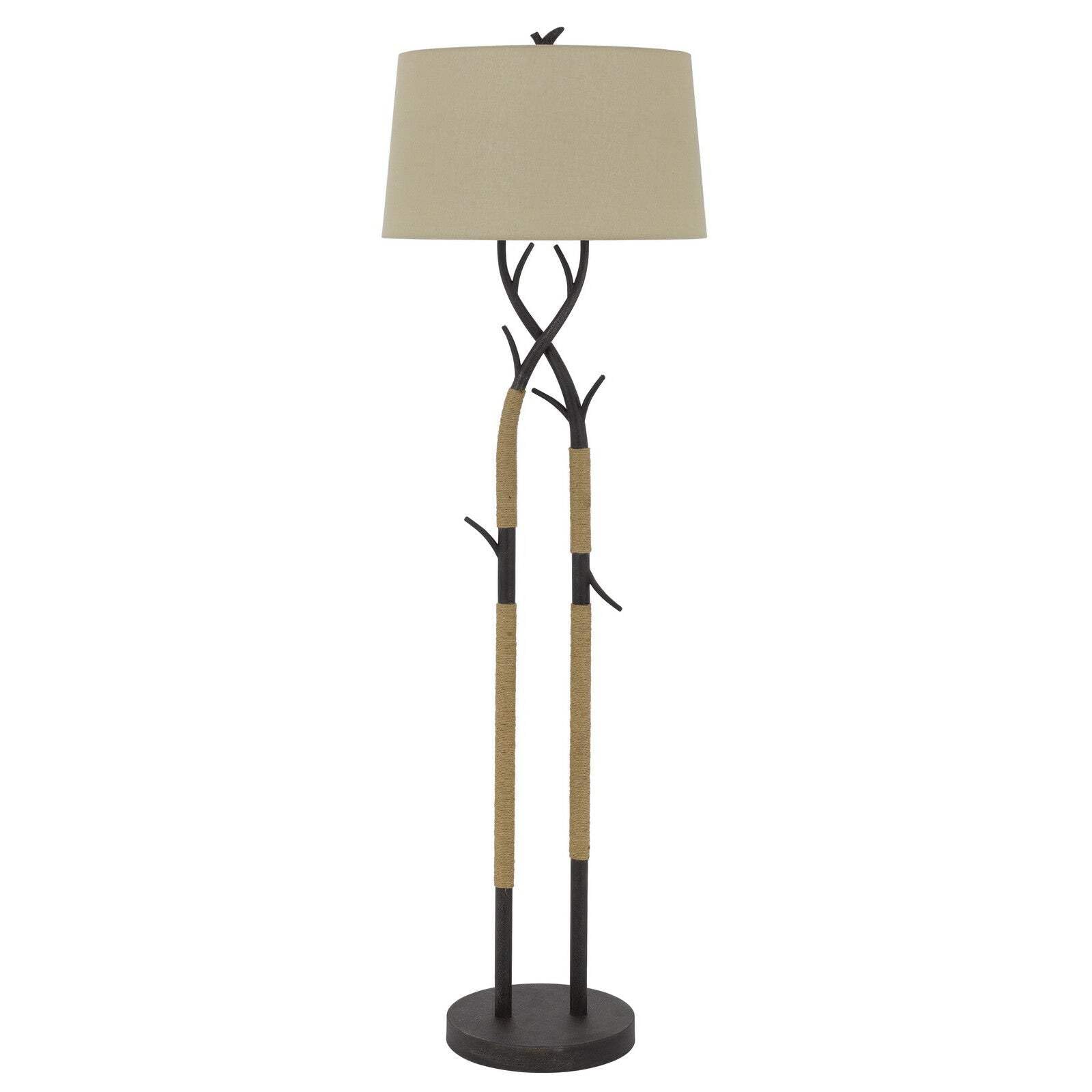 HomeRoots Traditional Floor Lamp, 55 in., Metal, Tan Rectangular Shade, Black