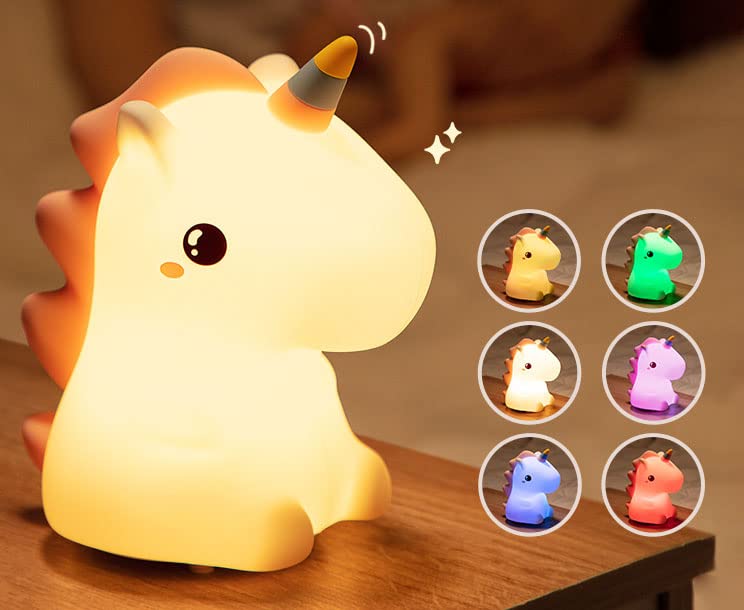 Dimanito Cute Kids Night Light Night Lamp Night Lights For Kids Bedroom Toddler Baby Portable Silicone Battery Led Nightlight Nursery (Unicorn)