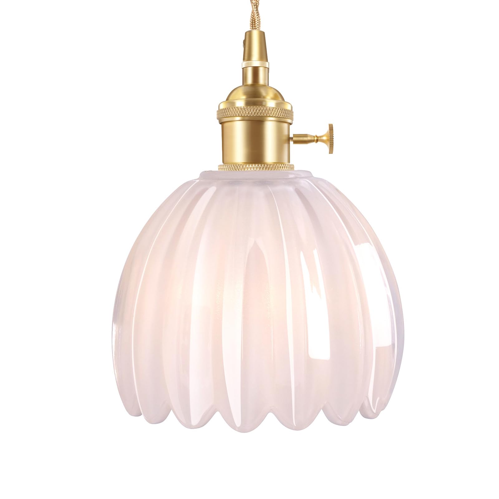Shenmoyl Mini Pendant Light with White Tulip Glass Lmapshade, Brass Vintage Pendant Light Adjustable Hanging Light for Kitchen I