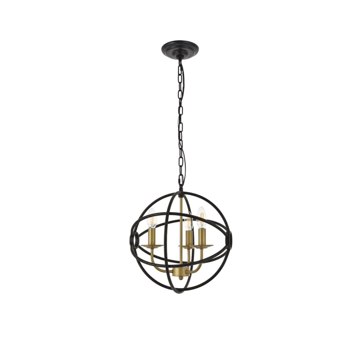 Elegant Lighting Living District Octavia 3-Light Mid-Century Metal Pendant in Brass/Dark Brown