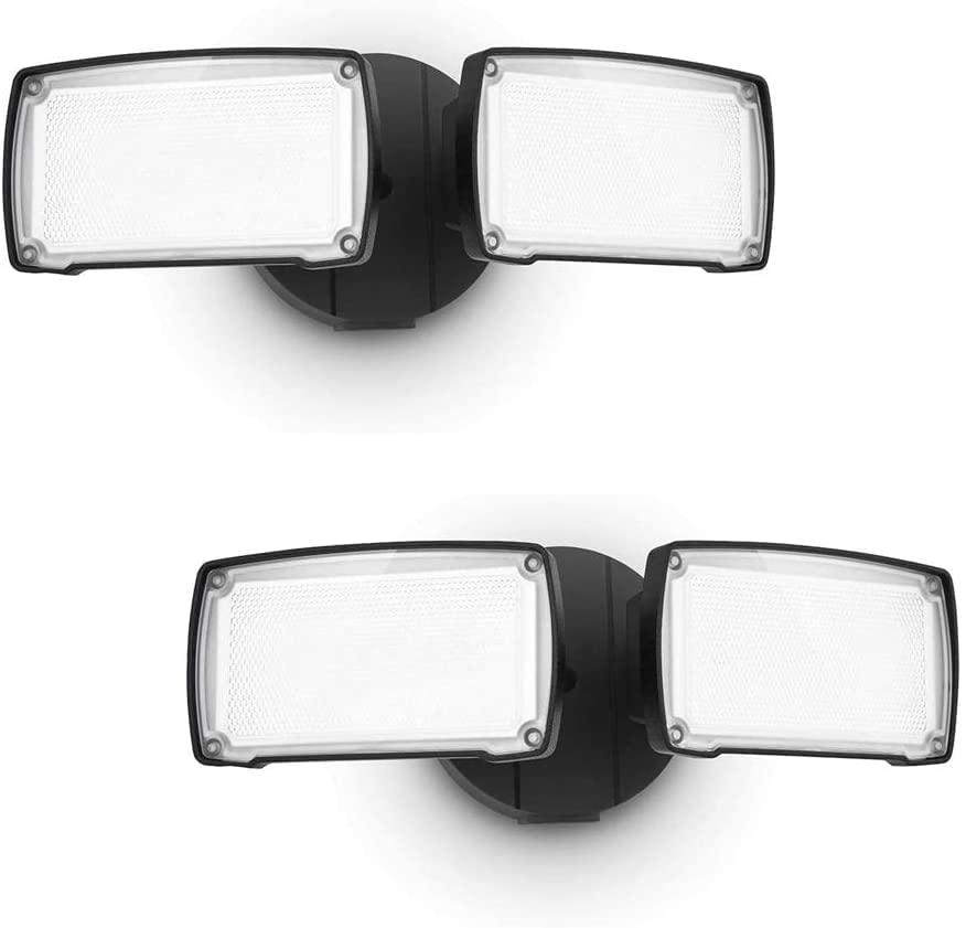 LUTEC Dual-Head LED Floodlight 3500 Lumen 32W 5000K Black 2-Pack Waterproof Security Light
