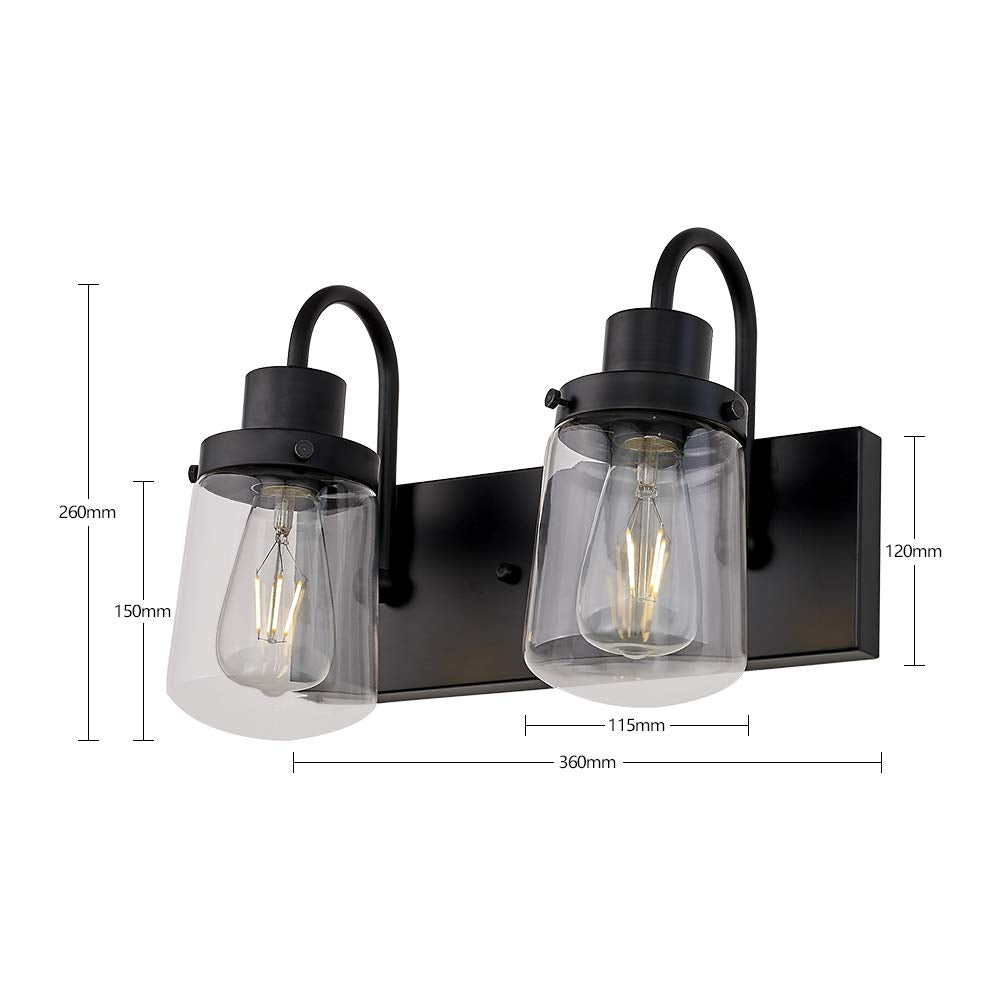 Yaohong 3-Light Industrial Wall Sconce - Modern Black Vanity/Bathroom Lamp With Clear Glass Shades