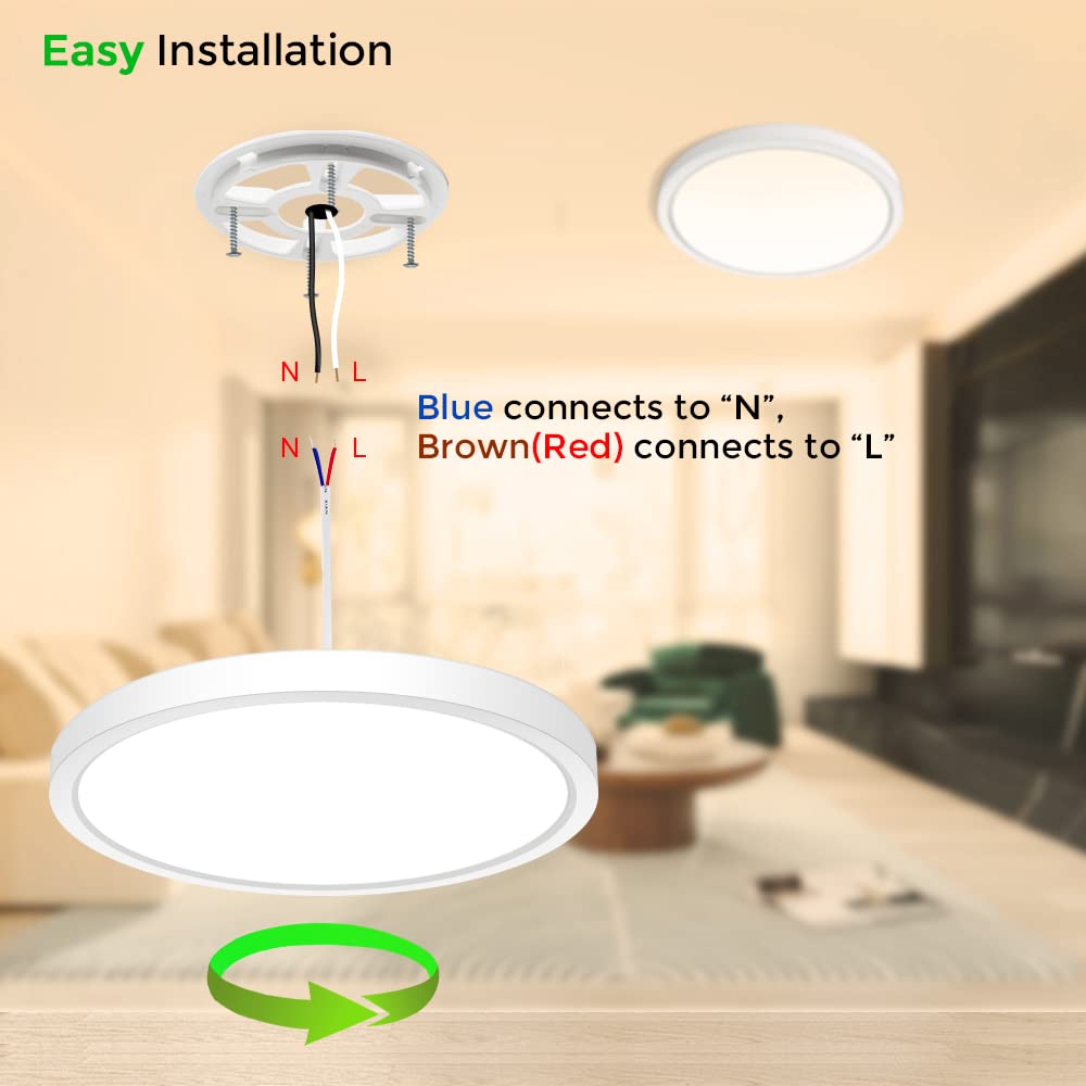 inShareplus 9inch LED Flush Mount Ceiling Light Fixture, 18W, Warm White, 1800LM, Plastic