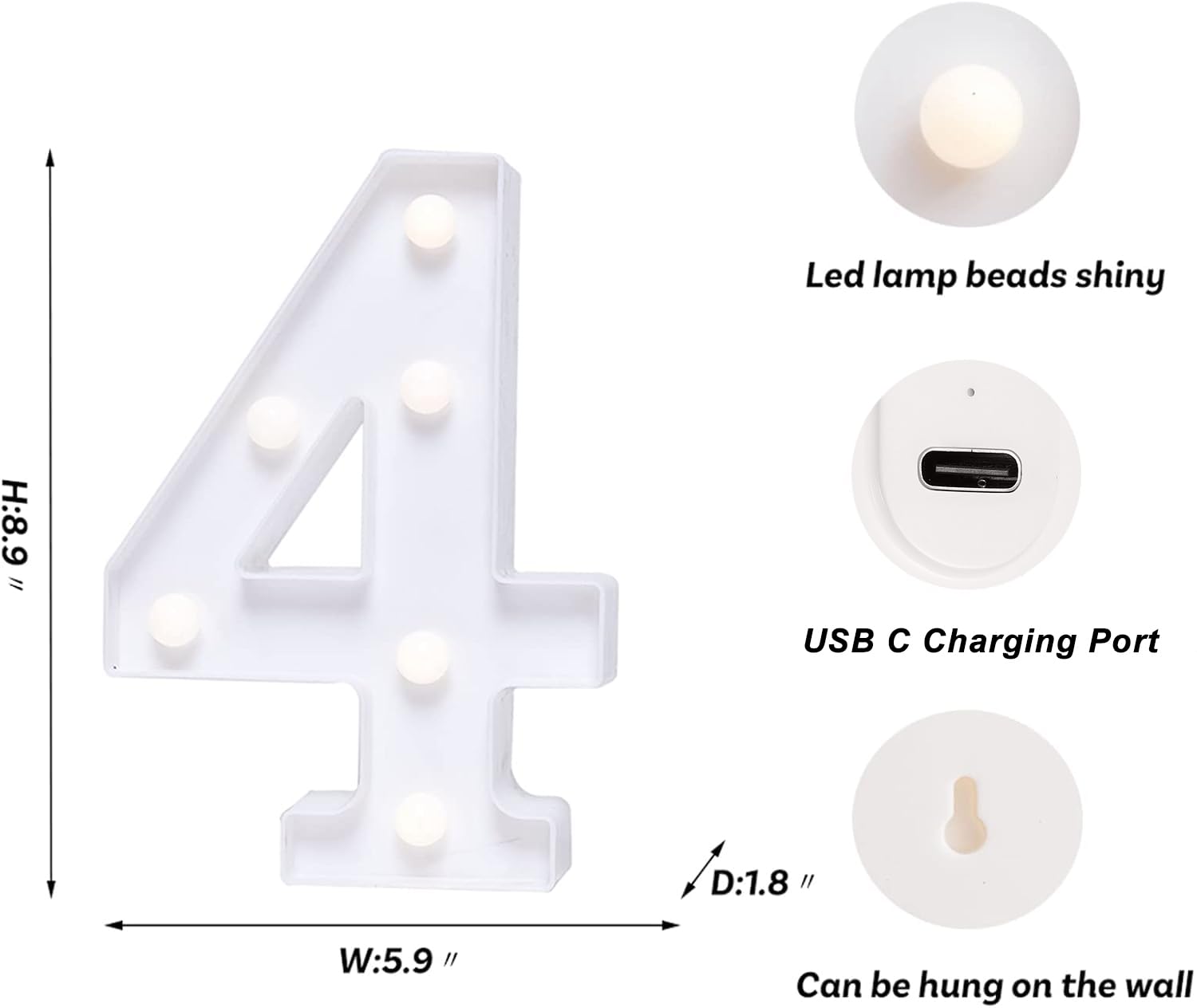 Foaky Rechargeable LED Letter Light Sign - Warm Rechargeable Plastic Marquee Decor for Weddings, Birthdays, and Christmas - Size 4