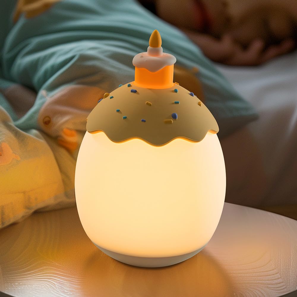 Silicone Baby Night Light Egg Night Light for Baby Nursery 3-Level Dimming & 30-Min Timer Portable Nursery Night Lamp for Breastfeeding Kids Bedroom Toddler Girls Boys(Birthday Cake)