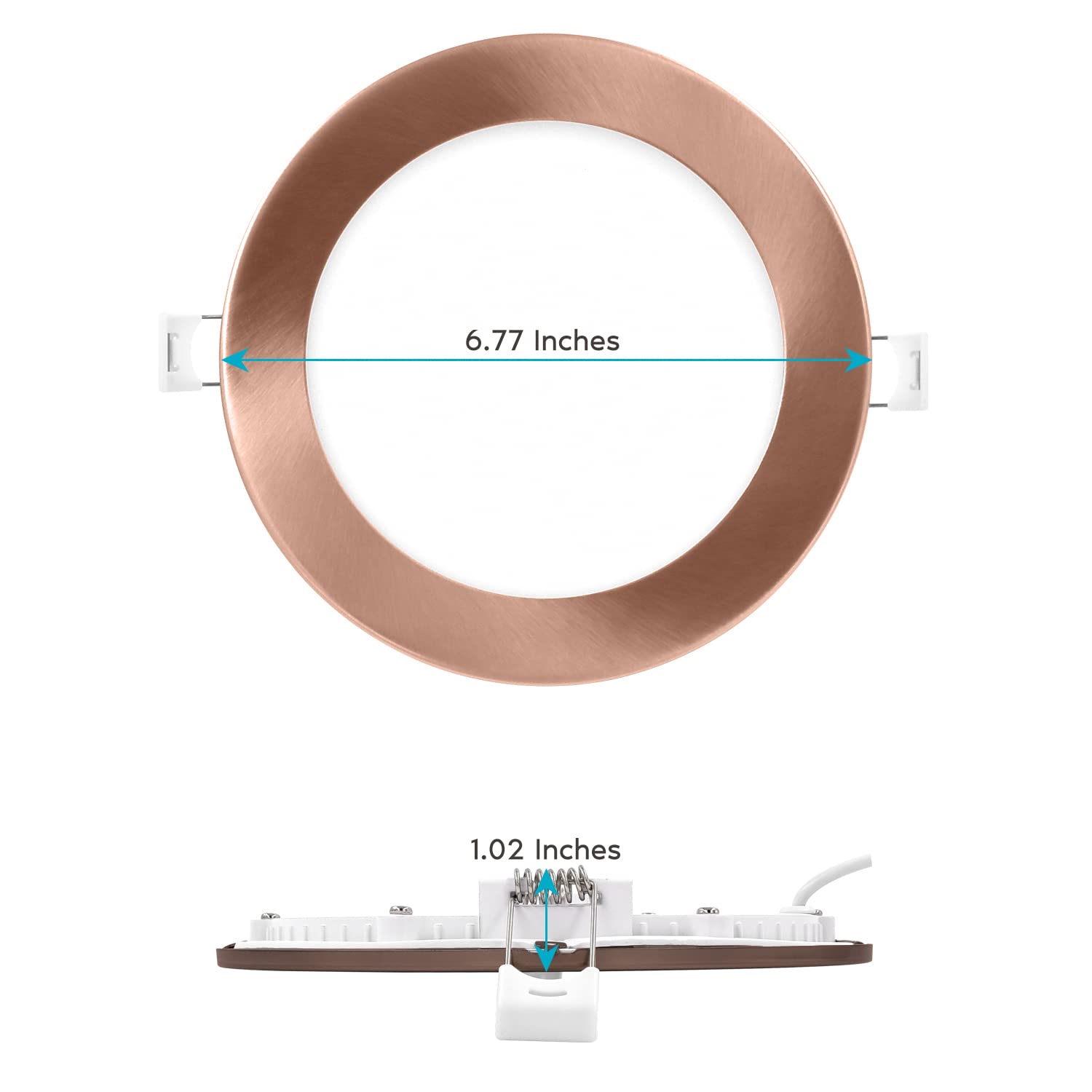 Luxrite 6 Inch Ultra Thin Led Recessed Light With J-Box, 12W, 5 Color Options 2700K | 3000K | 3500K | 4000K | 5000K, Dimmable Wafer Light, 1000 Lumens, Copper Trim, Energy Star, Ic Rated