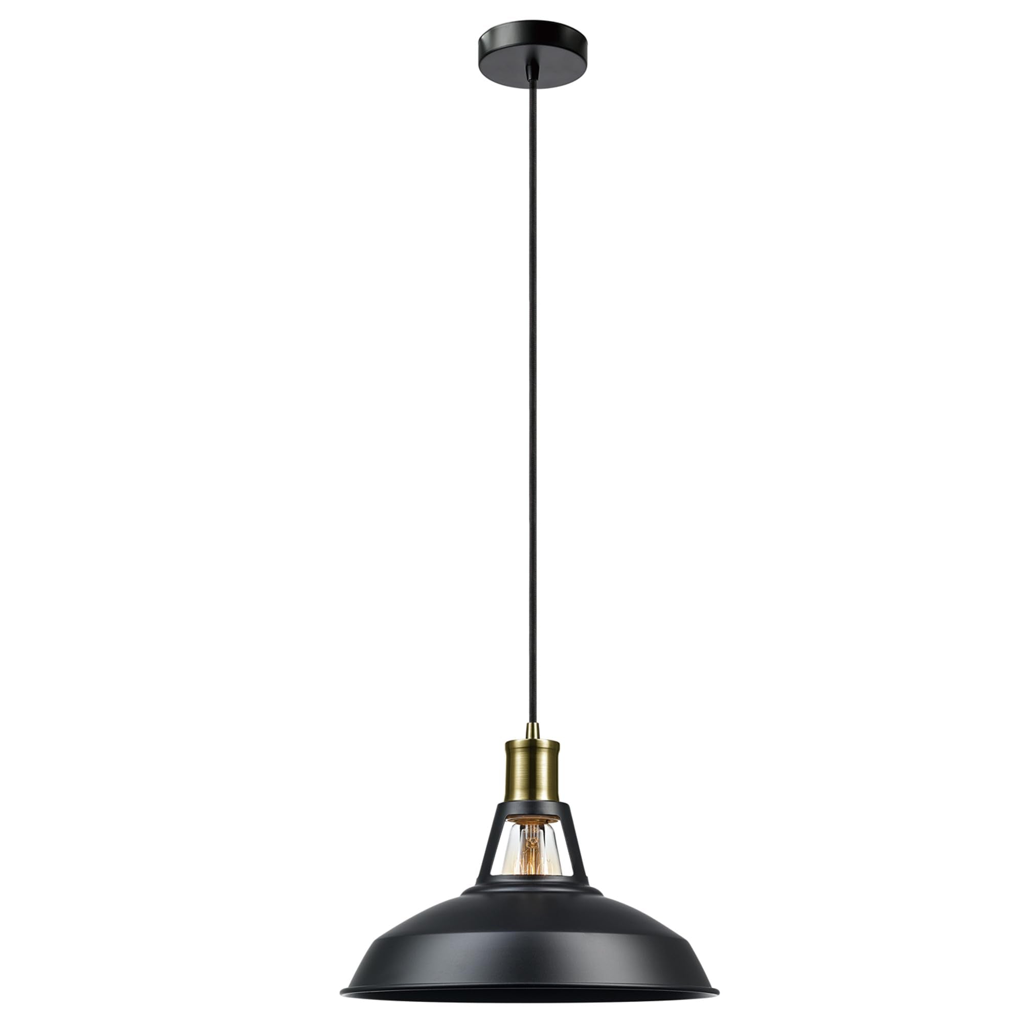 Globe Electric 65712 Robin 1-Light Plug-In Or Hardwire Pendant  Satin Black  Antique Brass Accents  15Ft Black Woven Fabric Cord  In-Line On/Off Rocker Switch