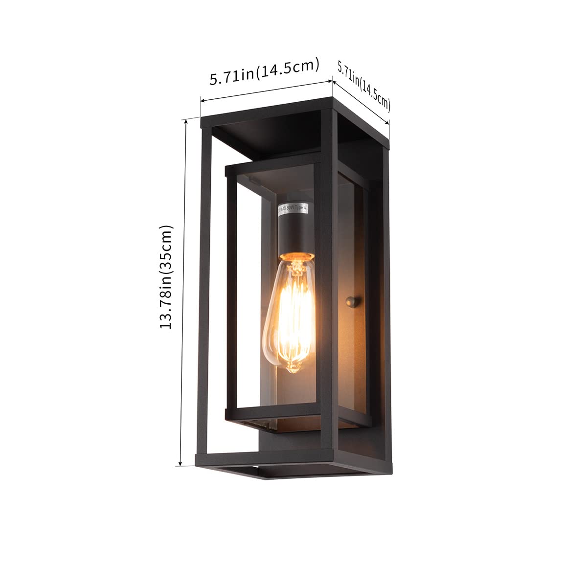mirrea Outdoor Wall Sconce 1 Light, 14" Matte Black Rectangular Metal Frame, Clear Glass Shade, Waterproof, Pack of 2