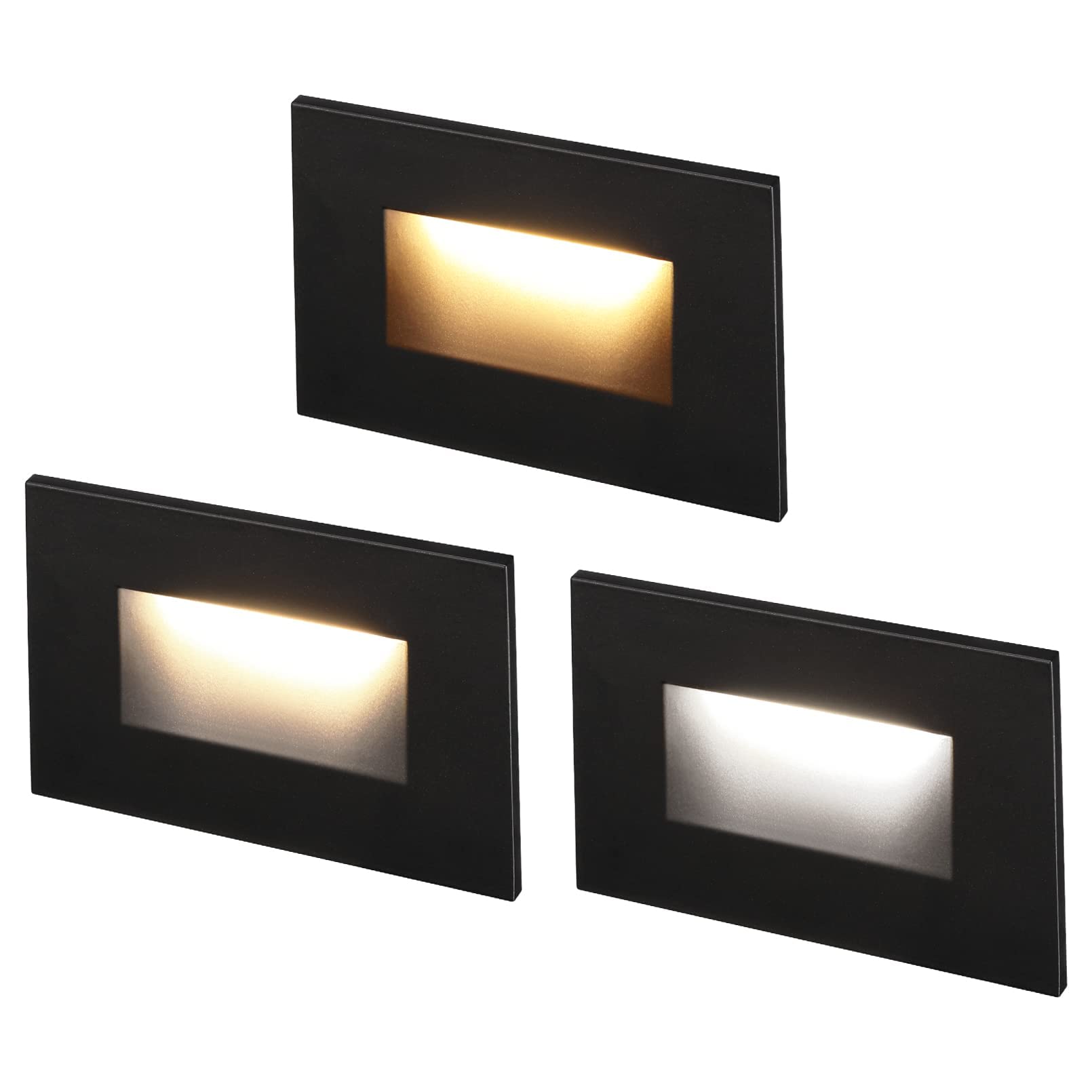 LEONLITE LED Step Lights, 150LM 5%-100% Dimmable, 4.72 Inch, Black, Aluminum, Model 68130, Pack of 3, Wet