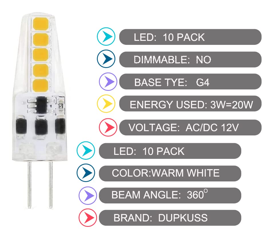 Dopkuss G4 Led Bulb Bi-Pin Base Ac 12V 24V G4 Led Bulb 2W 20W Halogen Replacement 2700K Warm White Dustproof Shockproof (G4 Led