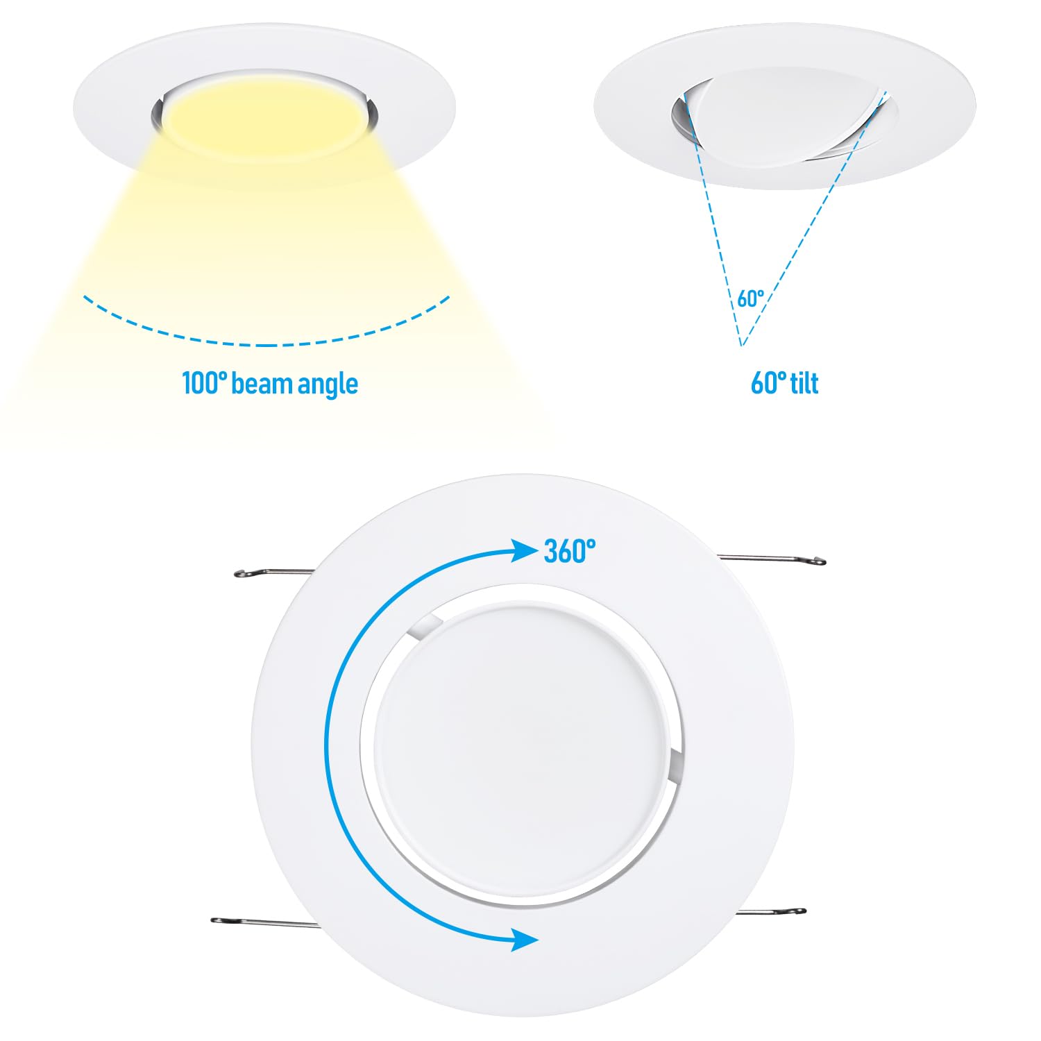 Torchstar 6 Inch 5Cct Retrofit Led Gimbal Recessed Lighting, Cri90+ Dimmable Swivel Led Directional Can Lights, 360&60 Degree Ad