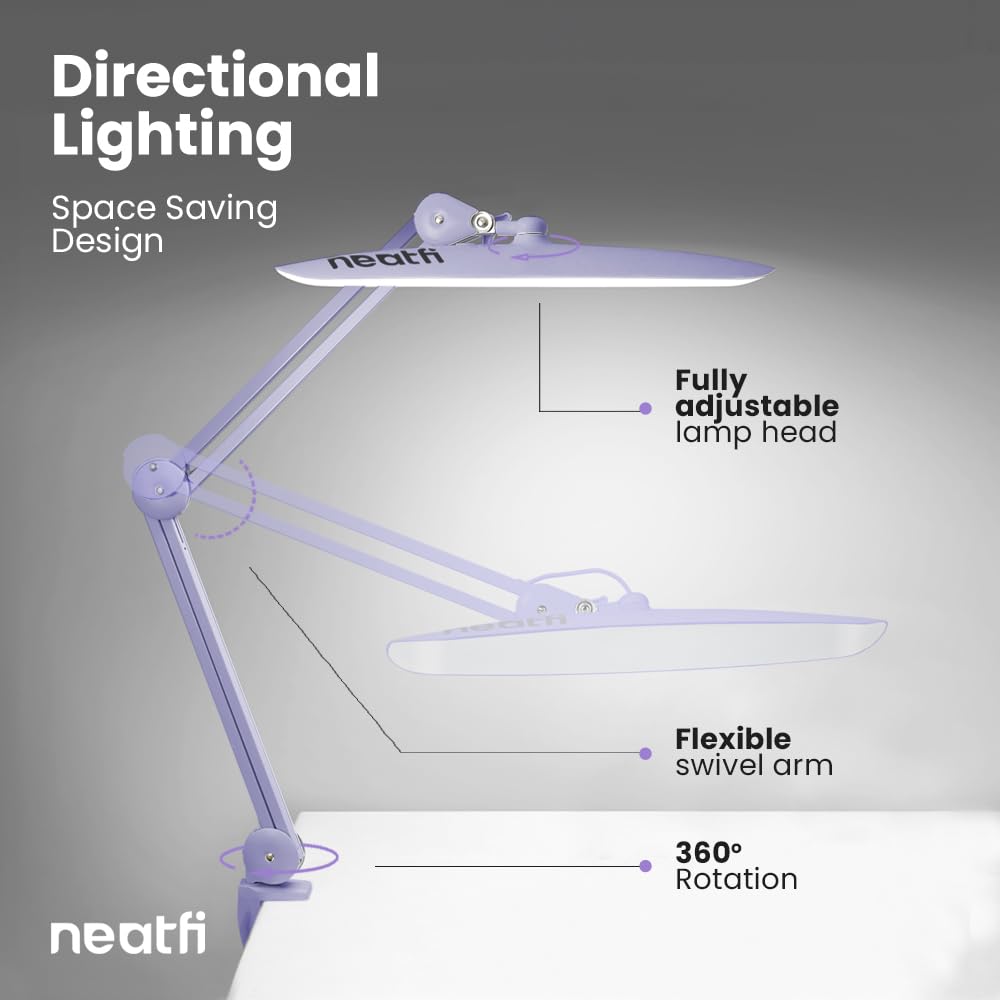 Neatfi XL LED Task Lamp - 2,200 Lumens, Dimmable, 3 Light Modes, 24W, CCT Lavender, Purple, Model 9501LED