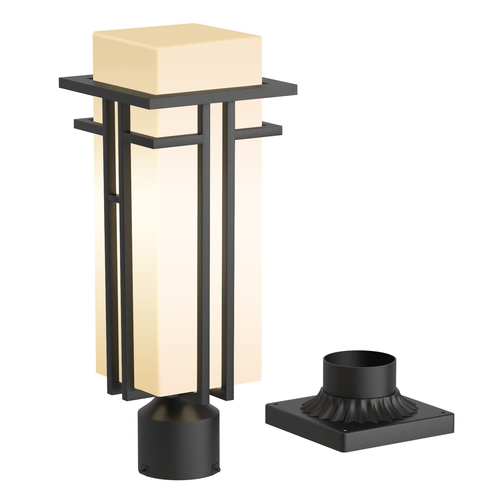 Yoenecea Outdoor Post Light Fixture - Aluminum Lamp Posts Outdoor Lighting, Outdoor Lightpost Lantern with 3-Inch Pier Mount Bas