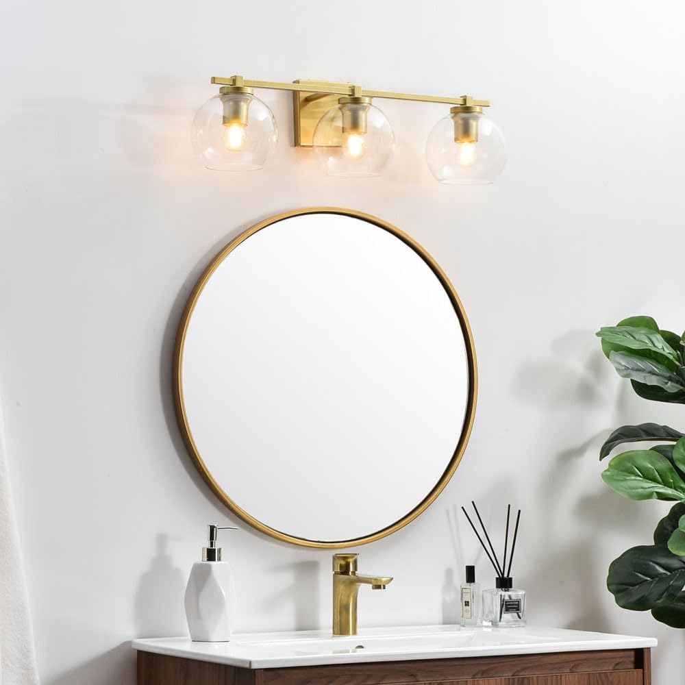 Living District Juelz 3-Light Iron & Glass Bath Sconce In Brass/Clear