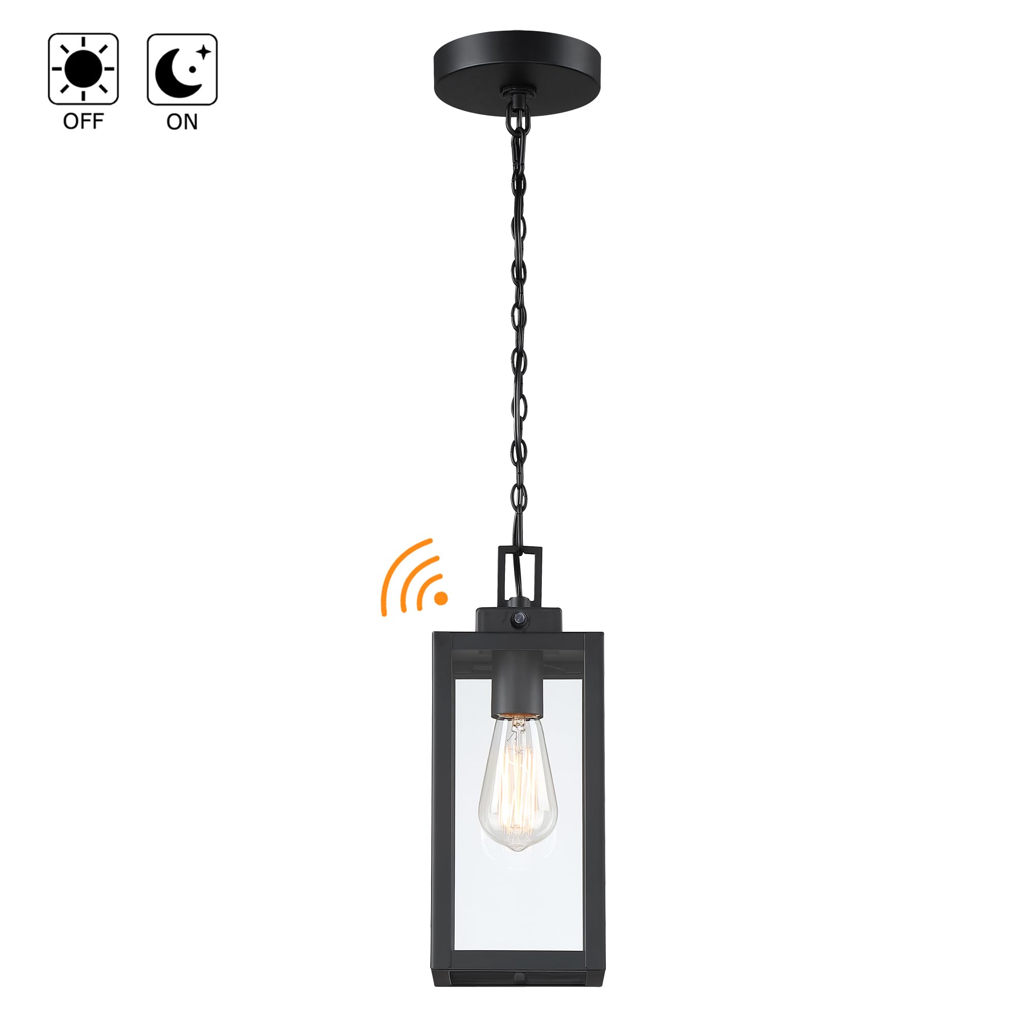 Faymart 13" Outdoor Pendant Light - Dusk to Dawn, Steel & Glass, with Sensor, Model 848507017127