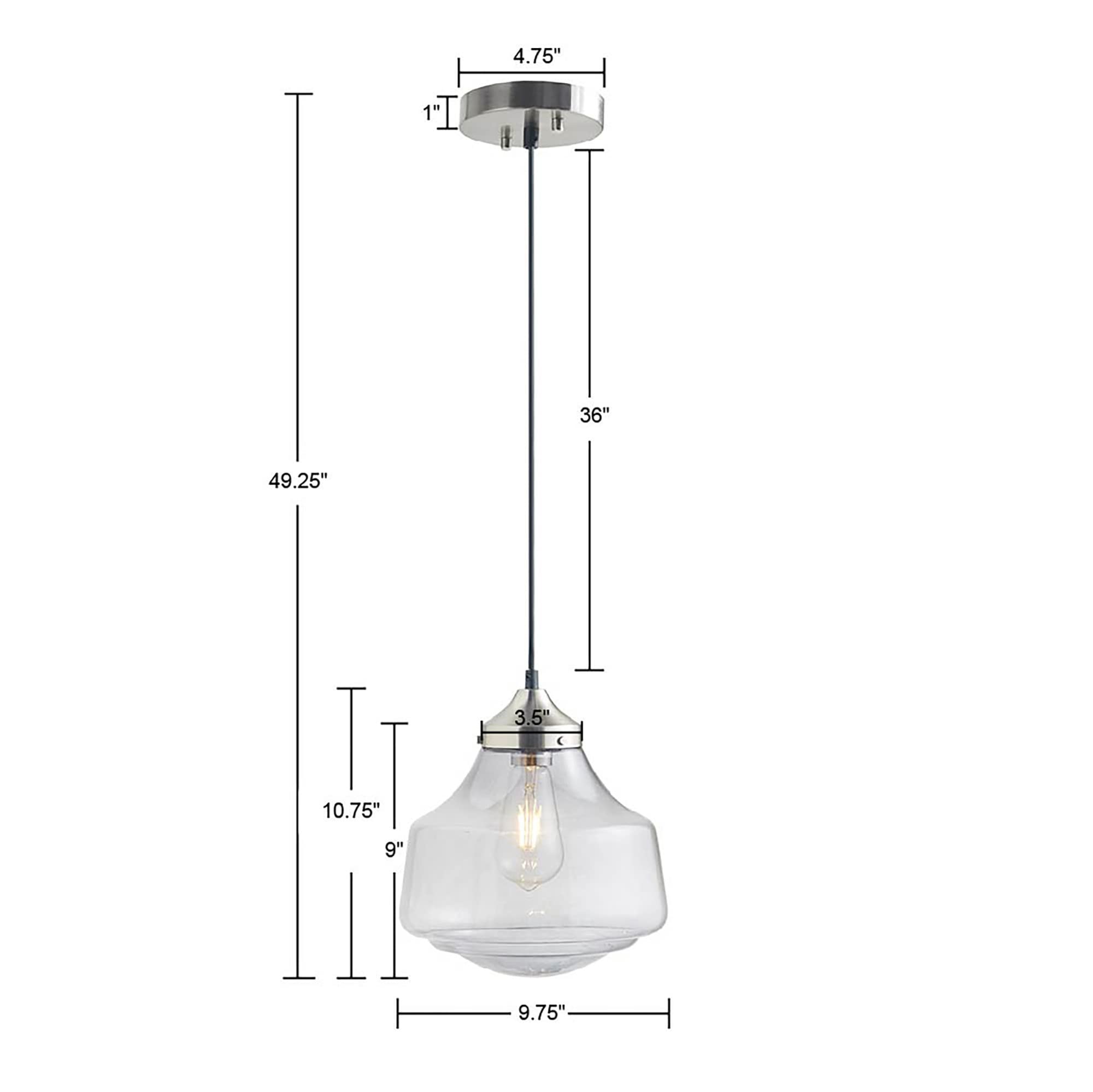 Hampton Hill Glass Pendant Light Fixture, Adjustable Bell-Shaped, Iron/Glass, 9.75in Dia x 49.25inH, Smoke Grey, Model FB151-1161