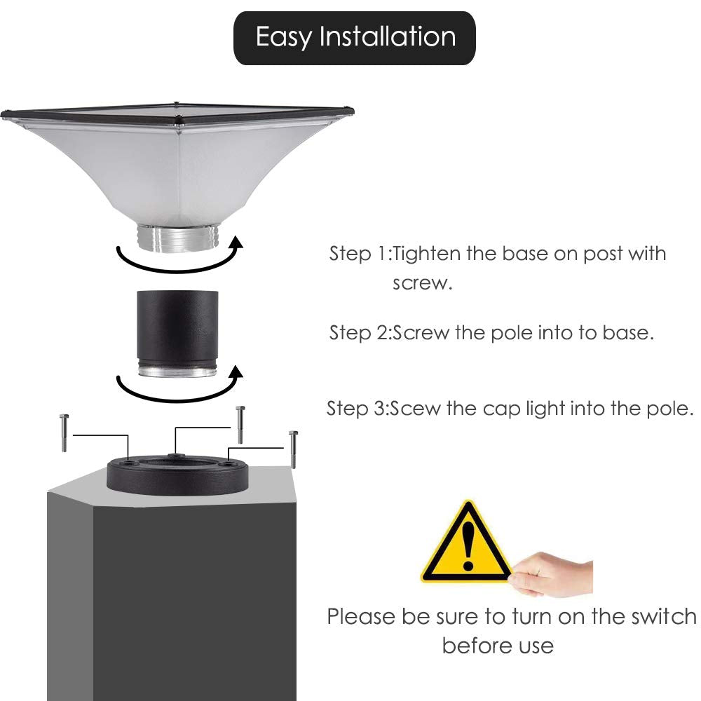 FOOYANCHO Solar Post Cap Lights - Auto On/Off Solar Powered, Fits 4x4 Posts, Black, 1 Pack, Model FOOYANCHO-SPCL-4x4-