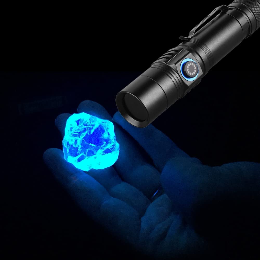 I0DO 365nm Shortwave Uv Light for Minerals Rock Hunting Black Light Strong Blacklight Flashlight for Resin Curing,Pet Urine Dete