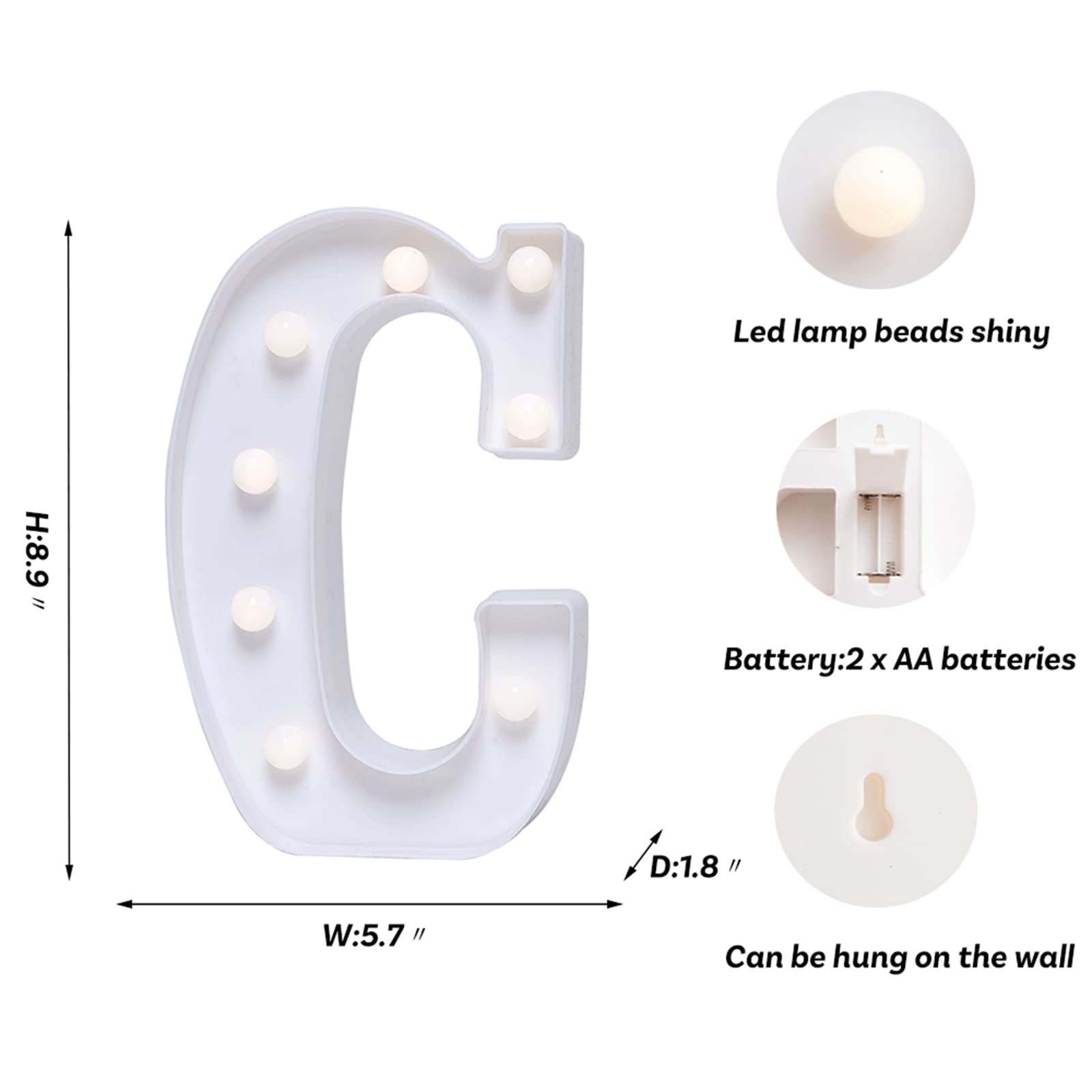 Foaky Led Letter Lights Sign Light Up Letters Sign For Night Light Wedding/Birthday Party Battery Powered Christmas Lamp Home Bar Decoration(C)