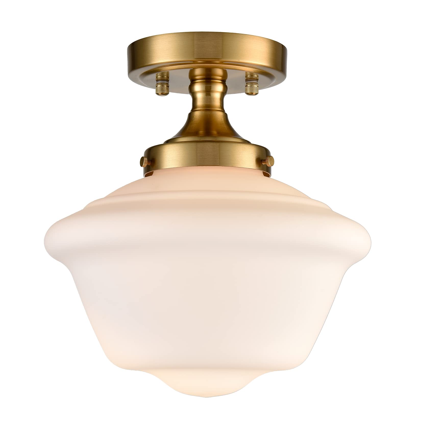 SAMTEEN Gold Semi Flush Mount Ceiling Light Modern Schoolhouse Ceiling Light Fixture Milk White Glass Flush Mount Light for Hall