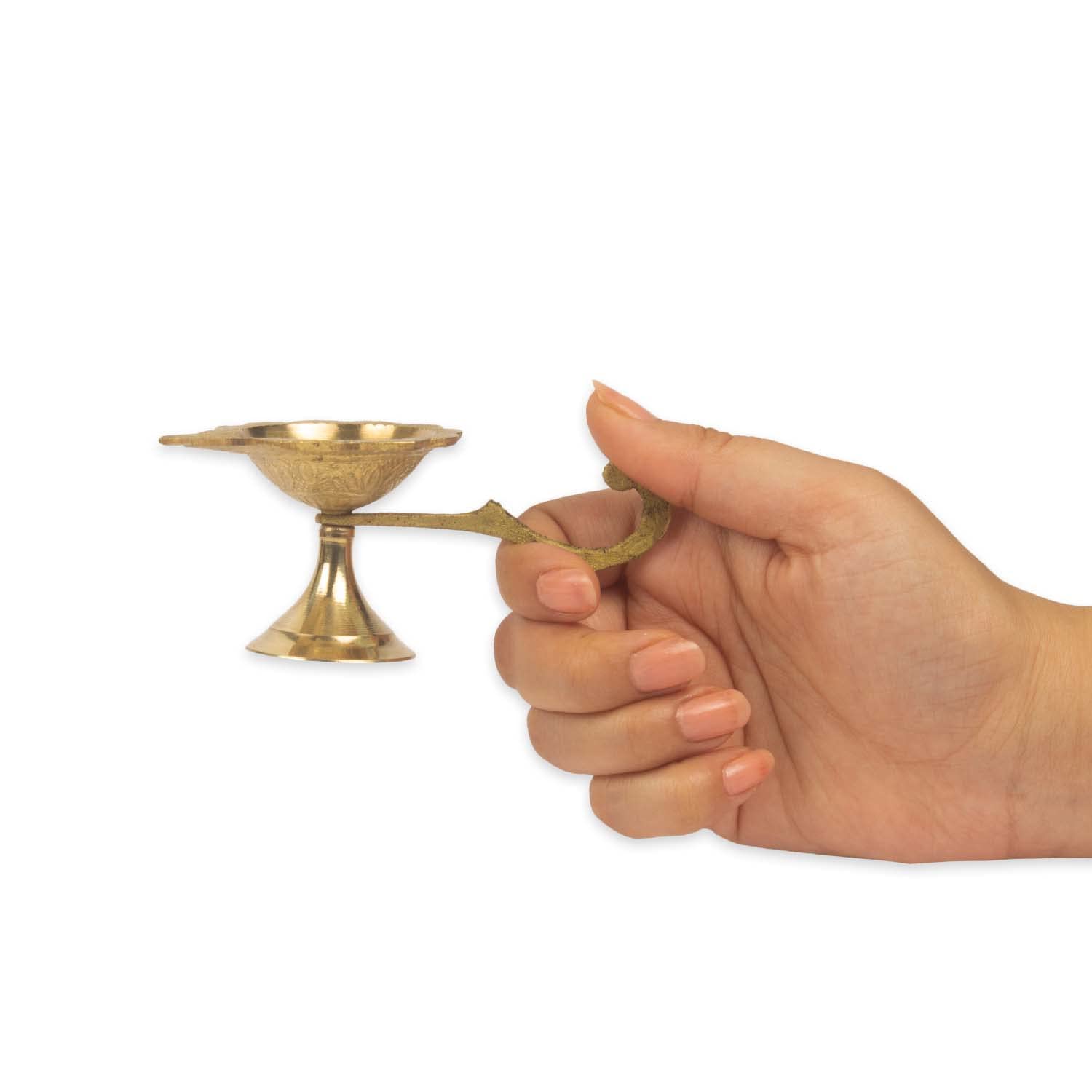 Klassic Brass Puja Diya with Curved Handle Brass Diya || Heavy Base Aarti Diya with curved handle || Deepak for Pooja Diwali , H
