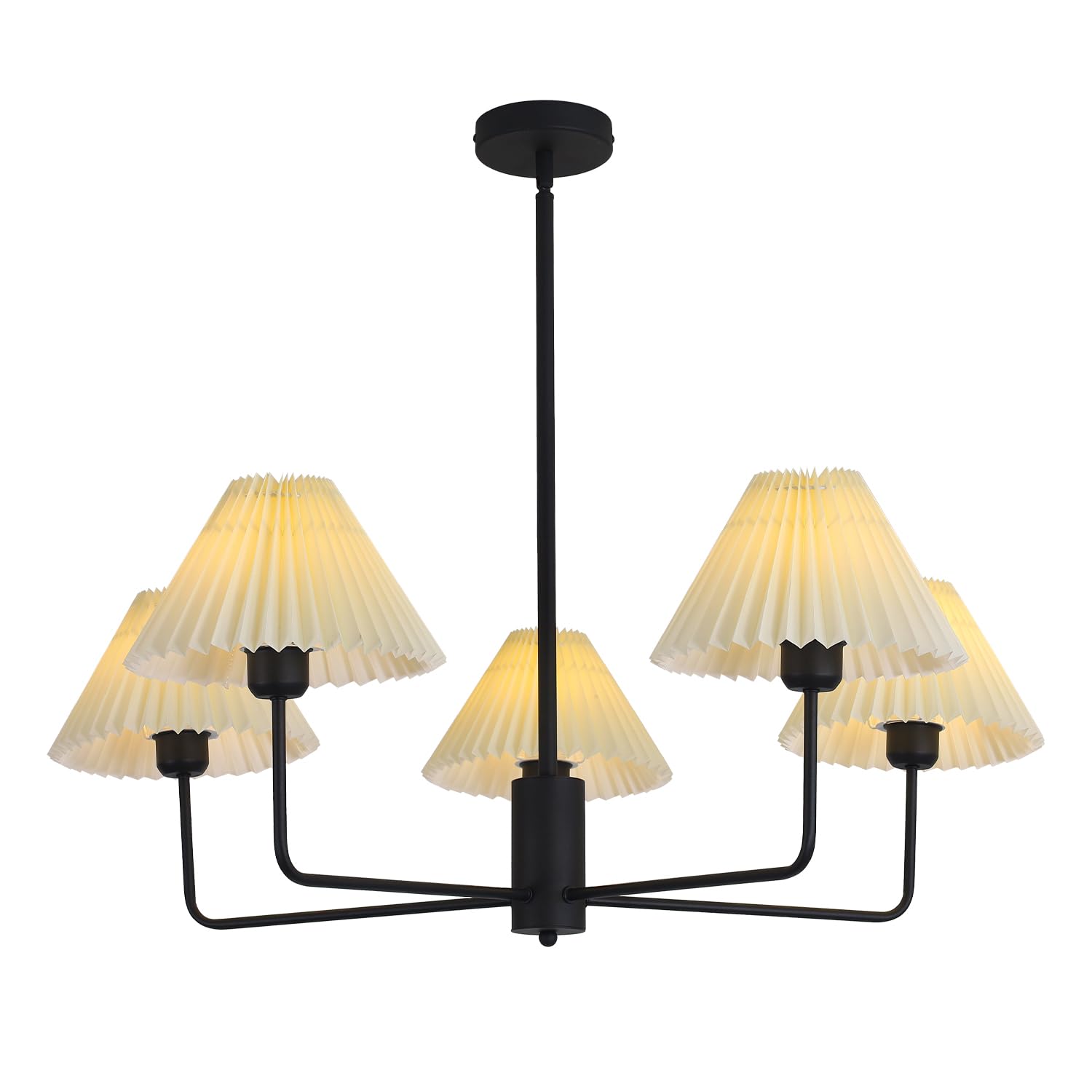 KCO Lighting Vintage Pleated Fabric Ceiling Light Fixture Mid Century Modern Black Chandelier Contemporary Large White Chandelie