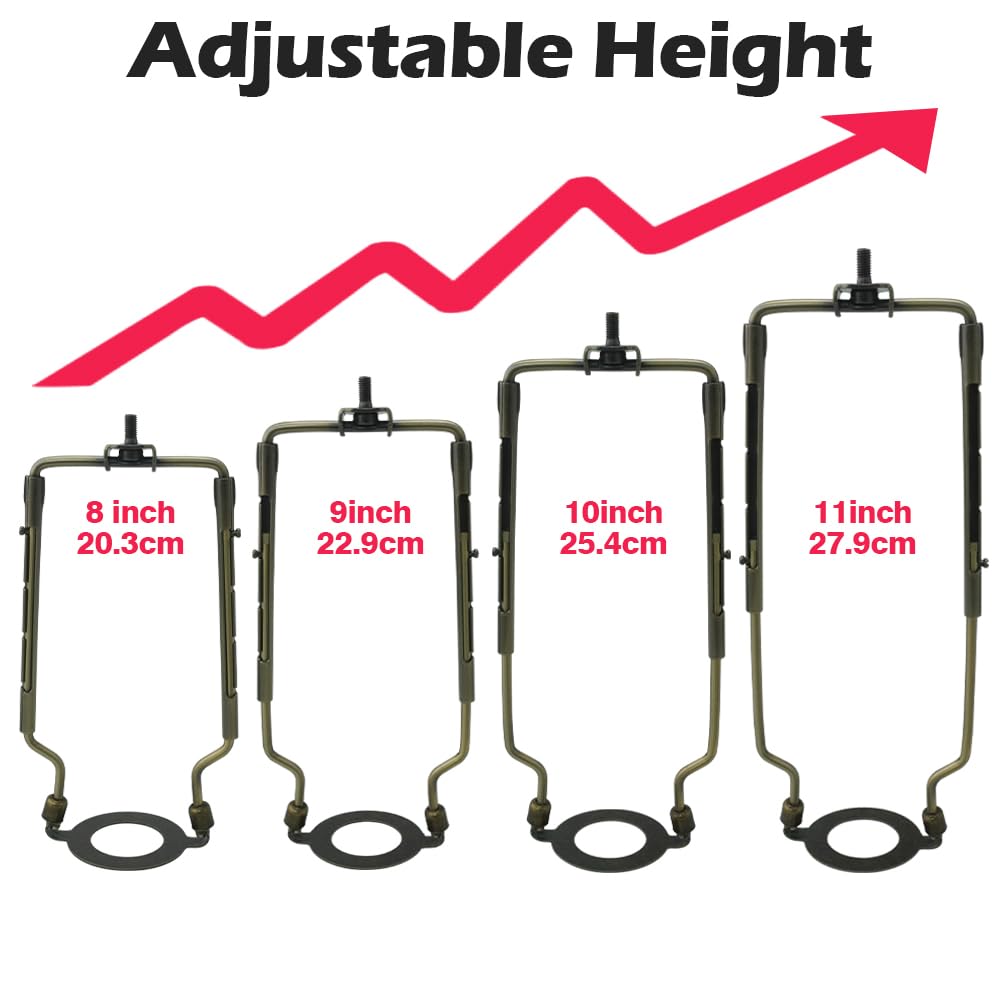 Asjeumt 8 9 10 11 Inch Bronze Lamp Shade Harp Holder, 2 Set Adjustable Height Harp Kit With Crystal & Metal Finial, Diy Replacem