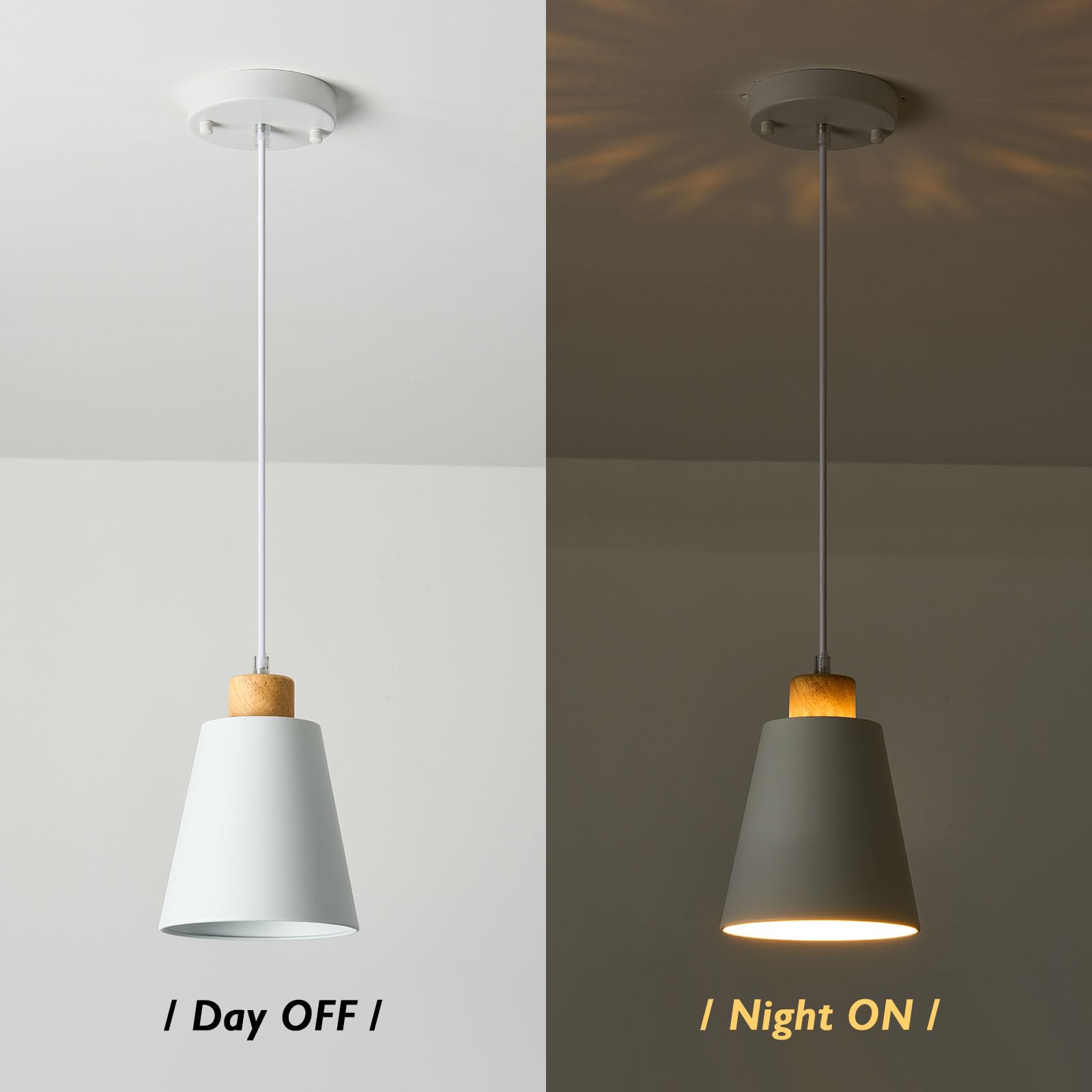 FISGONI White Pendant Light 3 Pack Mini Modern Wood Lighting Fixture Adjustable Cord 5.94in for Kitchen Island Dining Room Bedroom