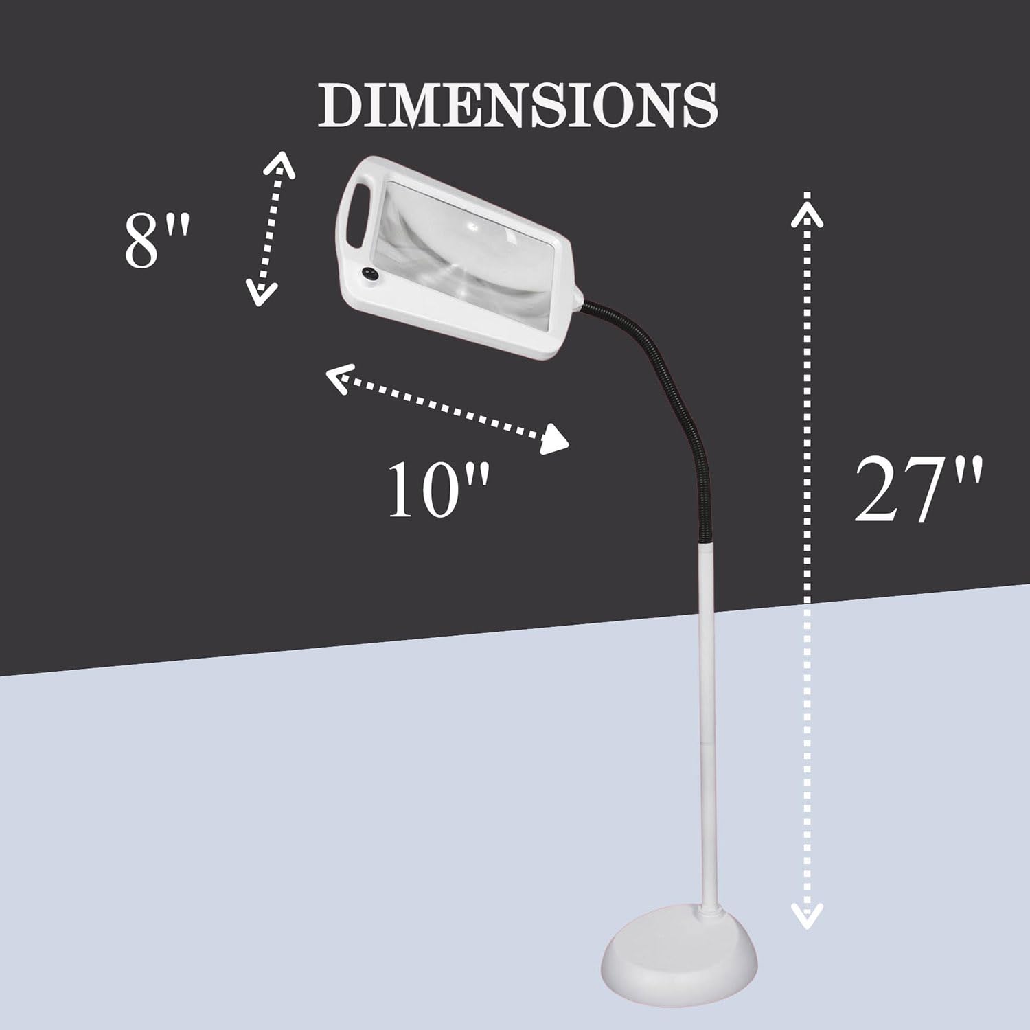 daylight24 Full Page Magnifier LED Floor Lamp, 8x10", Black, Model 402039-04, Plastic Construction
