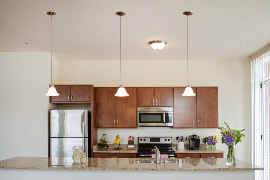 Design House 511634 Mini Pendant Light, 1-Light Dimmable, Satin Nickel, Alabaster Glass Shade for Kitchen Island Bar