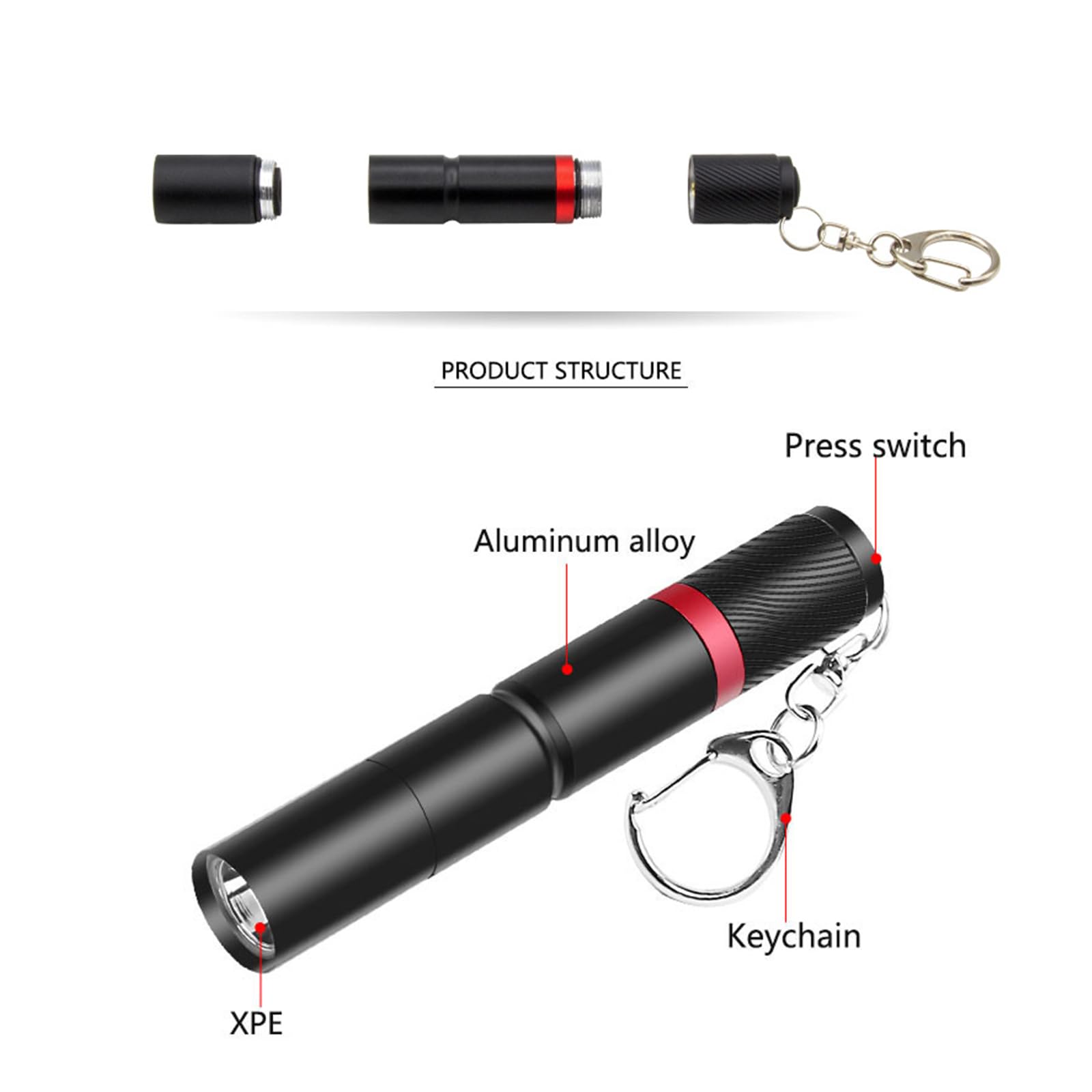 Hilngav Mini LED Keychain Flashlight 3 Pack, Black, AAA Battery, EDC Pen Light for Work & Emergency, Model B1B2-3