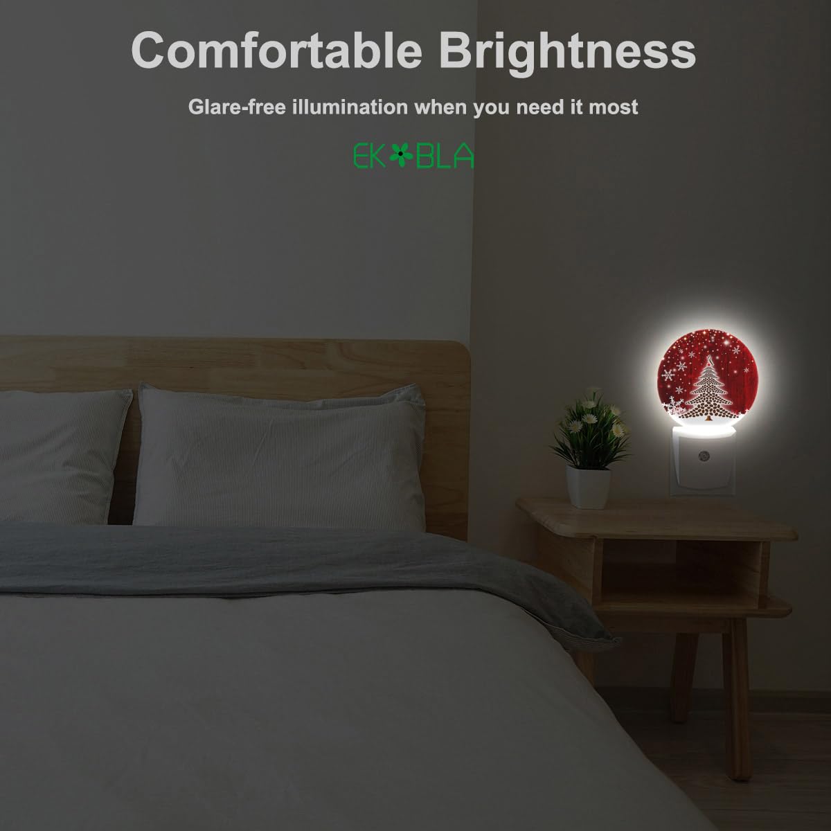 Ekobla Winter Red Christmas Tree Led Night Light Xmas Holiday Snow Snowflakes Night Lights Plug Into Wall With Dusk To Dawn Ligh