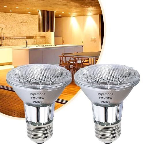 Ivyemons Par20 Flood 39W 120V 480 Lumens- 2 Pack Par20 Flood Light Bulbs With E26 Base, Par20 Dimmable 2800K Warm White, Long La
