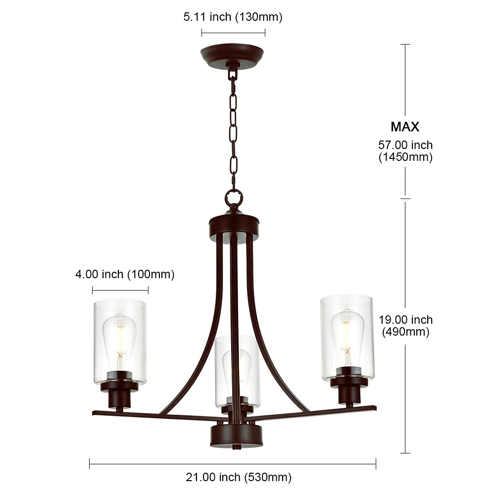 BONLICHT Chandelier 3 Lights Oil-Rubbed Bronze Metal Pendant Lighting Fixtures for Dining Room, Bedroom, Foyer, Model 357-3OB