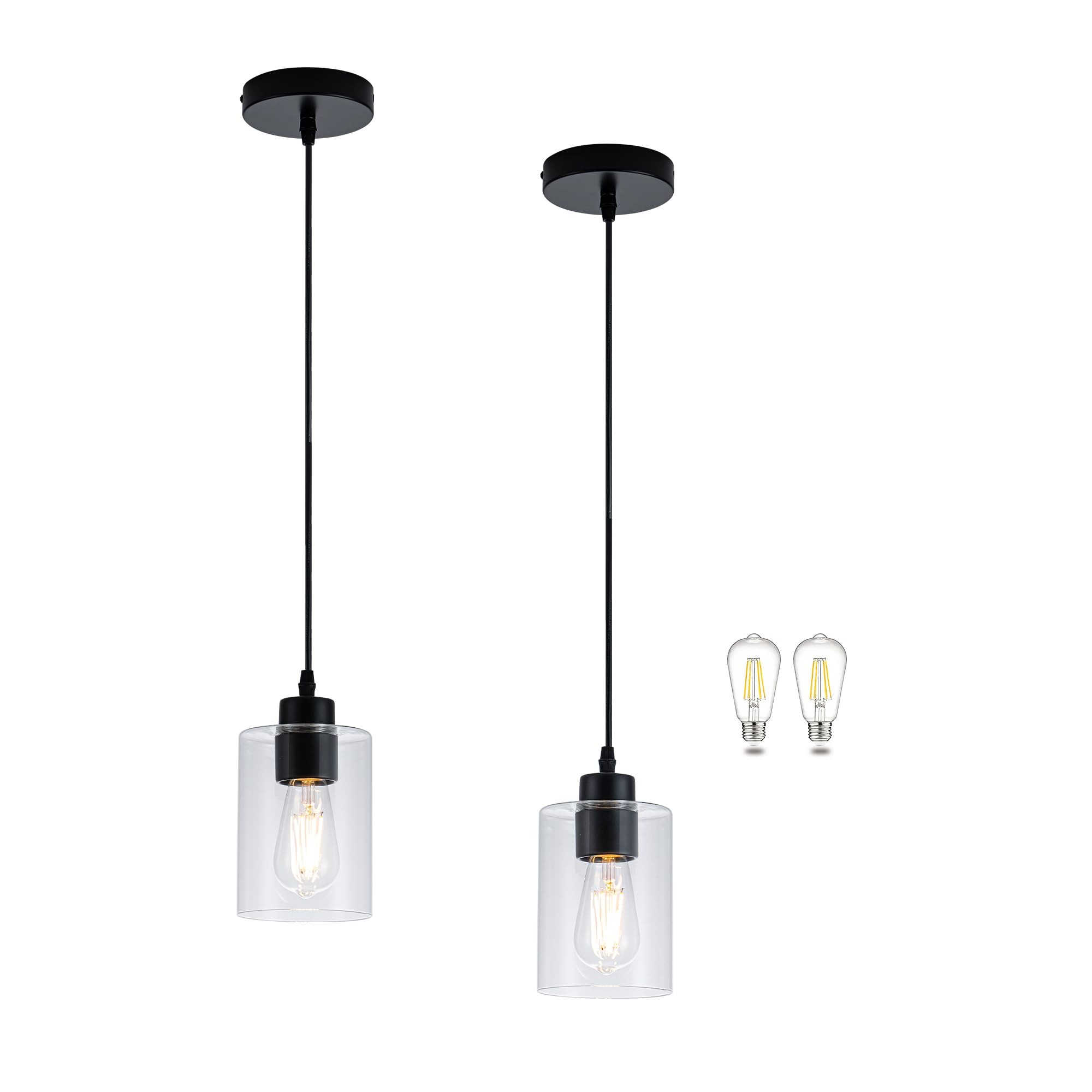 MAYNA 2 Pack Black Pendant Light Kitchen Island Lighting, Mini Pendant Light Fixture with Clear Glass Shade, Hanging Cord Farmho