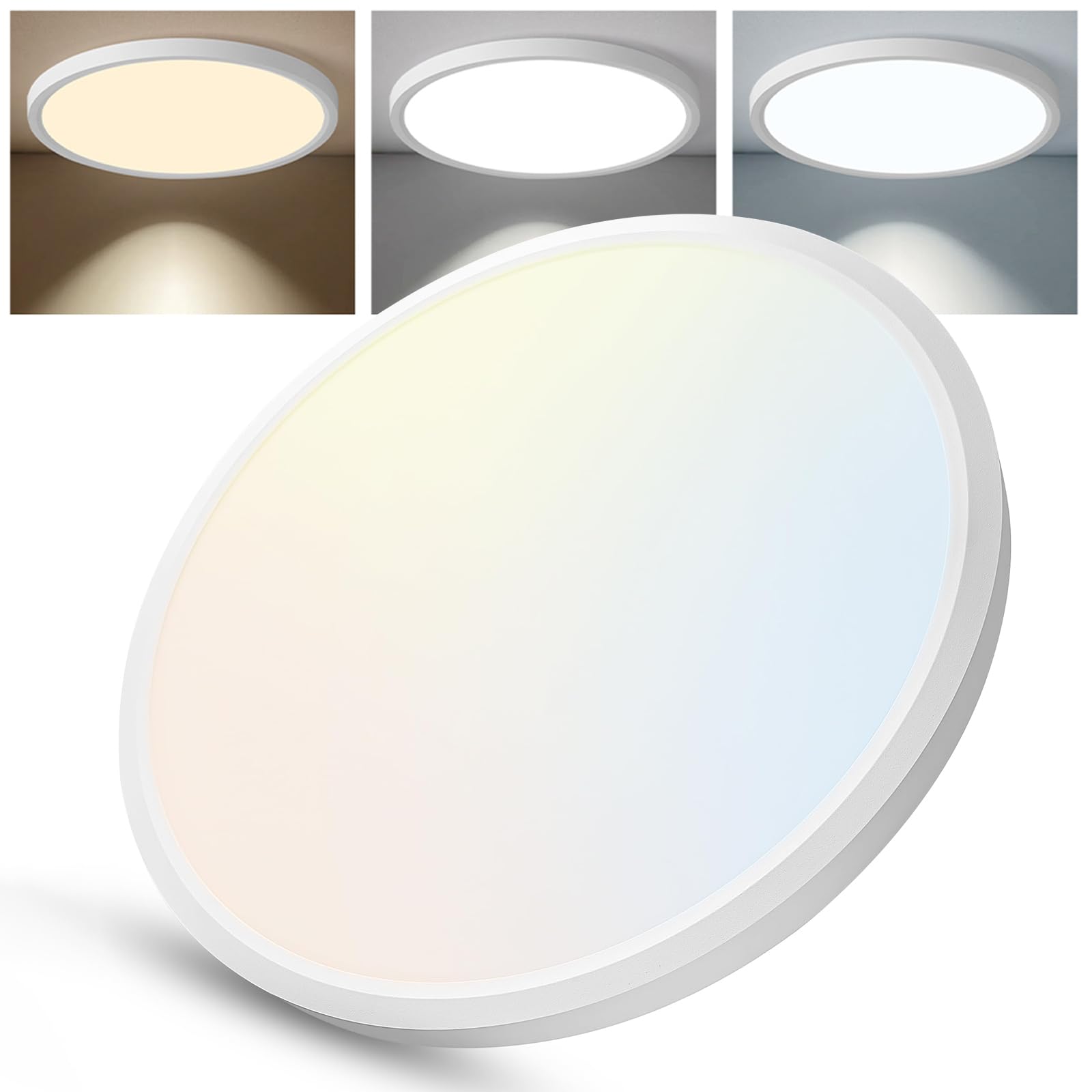 YELIOLED 12 Inch Slim Dimmable LED Flush Mount Ceiling Light Fixtures  24W 2640LM 3000K/4000K/5000K  House Upgrade Led Lights for Bedroom Hallway Laundry Room Rental Units  240W Equiv.  White