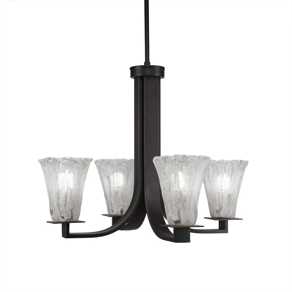 Toltec Lighting 574-DG-729 Apollo 4 Light Hang Straight Swivel Chandelier with Fluted Italian Ice Glass, 5.5&quot;, 23.25&quot; x 23.25&quot; x 18&quot;, Dark Granite